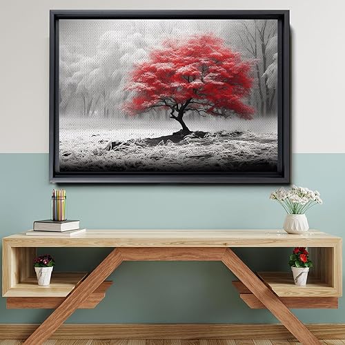 Miniatura 6 de Black and White Red Forest Canvas Wall Art - Modern Landscape Trees Nature Art for Living Room, Bedroom, Kitchen, and Home Decorations