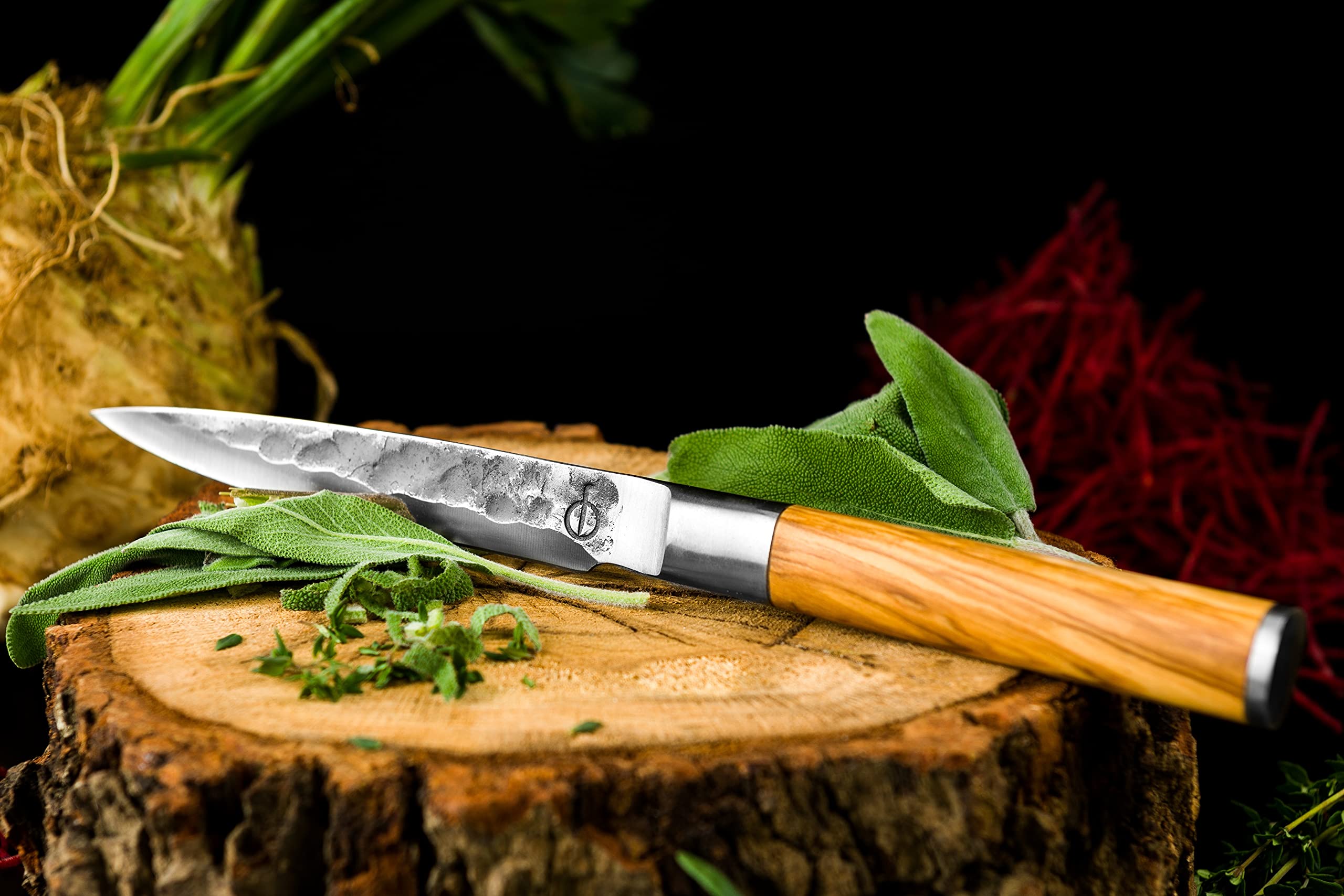 Forged Olive Universalmesser 12cm, handgefertigt, in Holzkiste