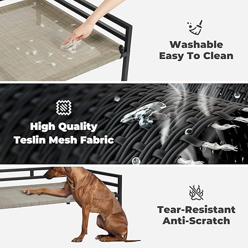 Miniatura 4 de Veehoo Cama elevada de metal para perros, catre elevado para mascotas con malla de textileno lavable a prueba de mordidas, patas antideslizantes y