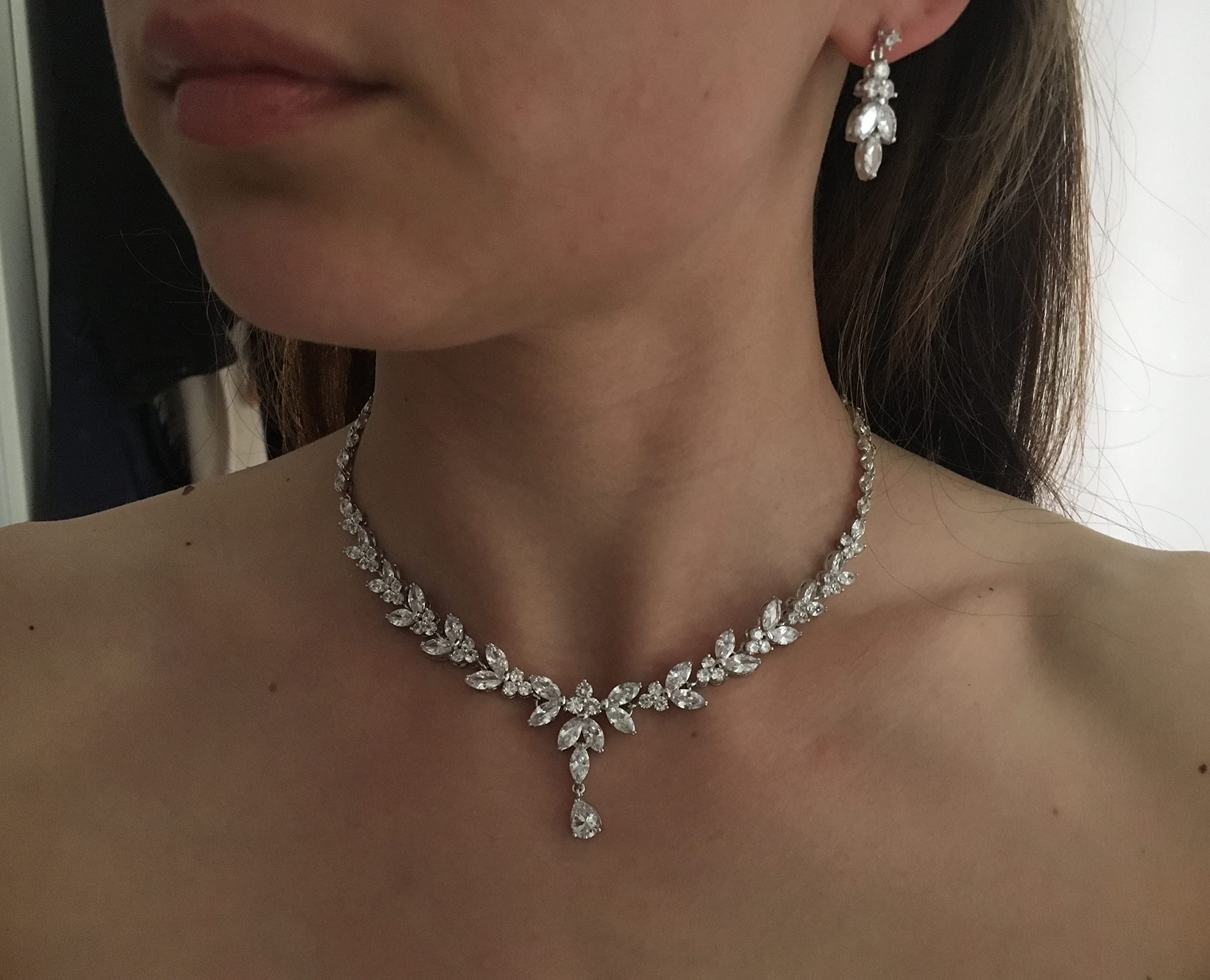 ZIRKONIA SILBER Schmuckset Brautschmuck Rückenkette Handmade dezent elegant Brautjungfer Geschenk