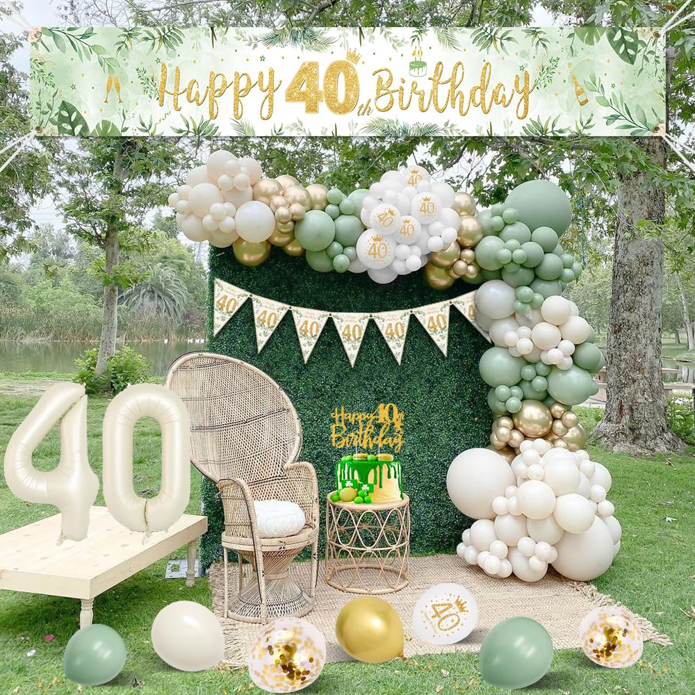 Decorazioni 40° Compleanno: 3 Striscioni Con Bandierine Triangolari Verde E Oro Per Festa Uomo/Donna – Tema Glitter