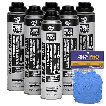 DAP Touch N Seal Black Spray Foam Sealant for RV, Pond, Waterfall & Landscape - UV Resistant, Class A Fire Rated, Waterproof, Polyurethane Adhesive with AWF PRO Gloves Pack of 6
