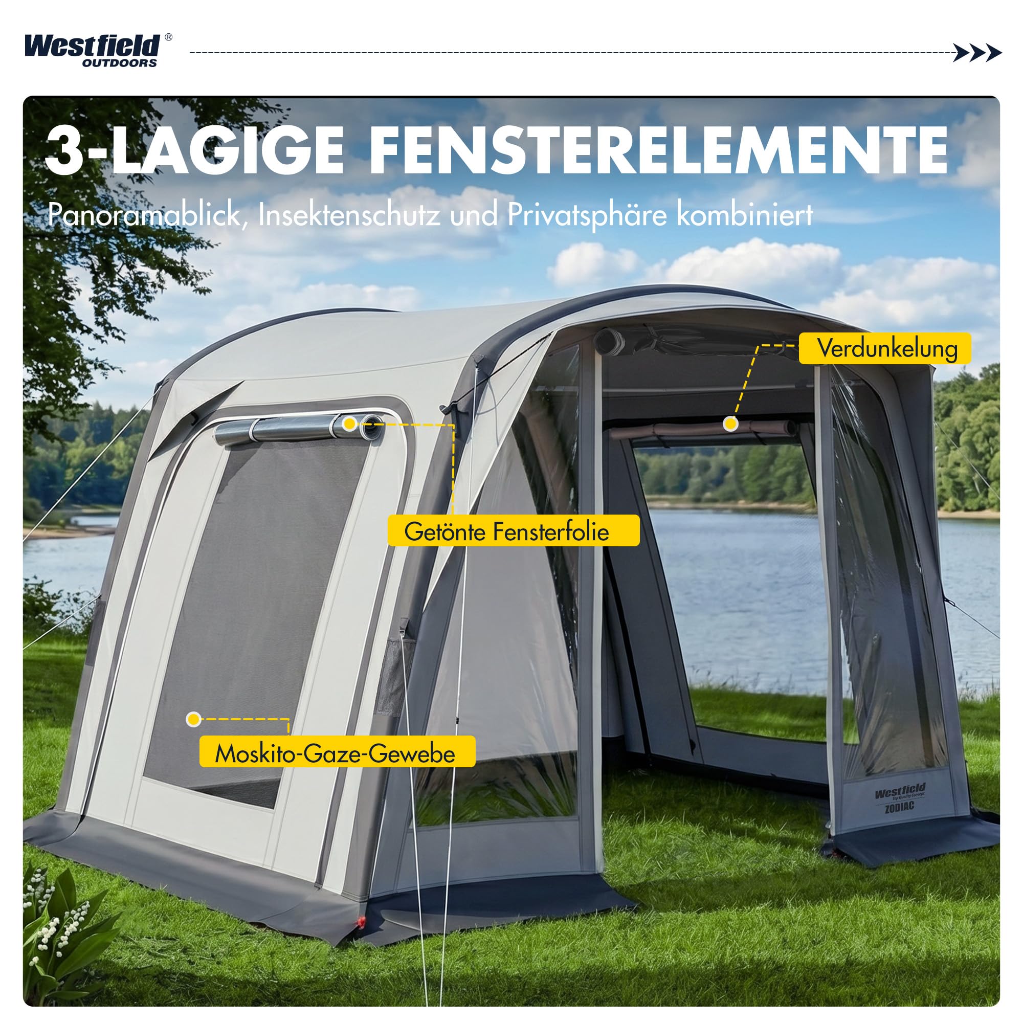 Westfield Outdoors Zodiac, Aufblasbares Vorzelt, Autozelt Busvorzelt mit Drive-Away-Funktion, 3000 mm Wasserdicht, UV- & windfest