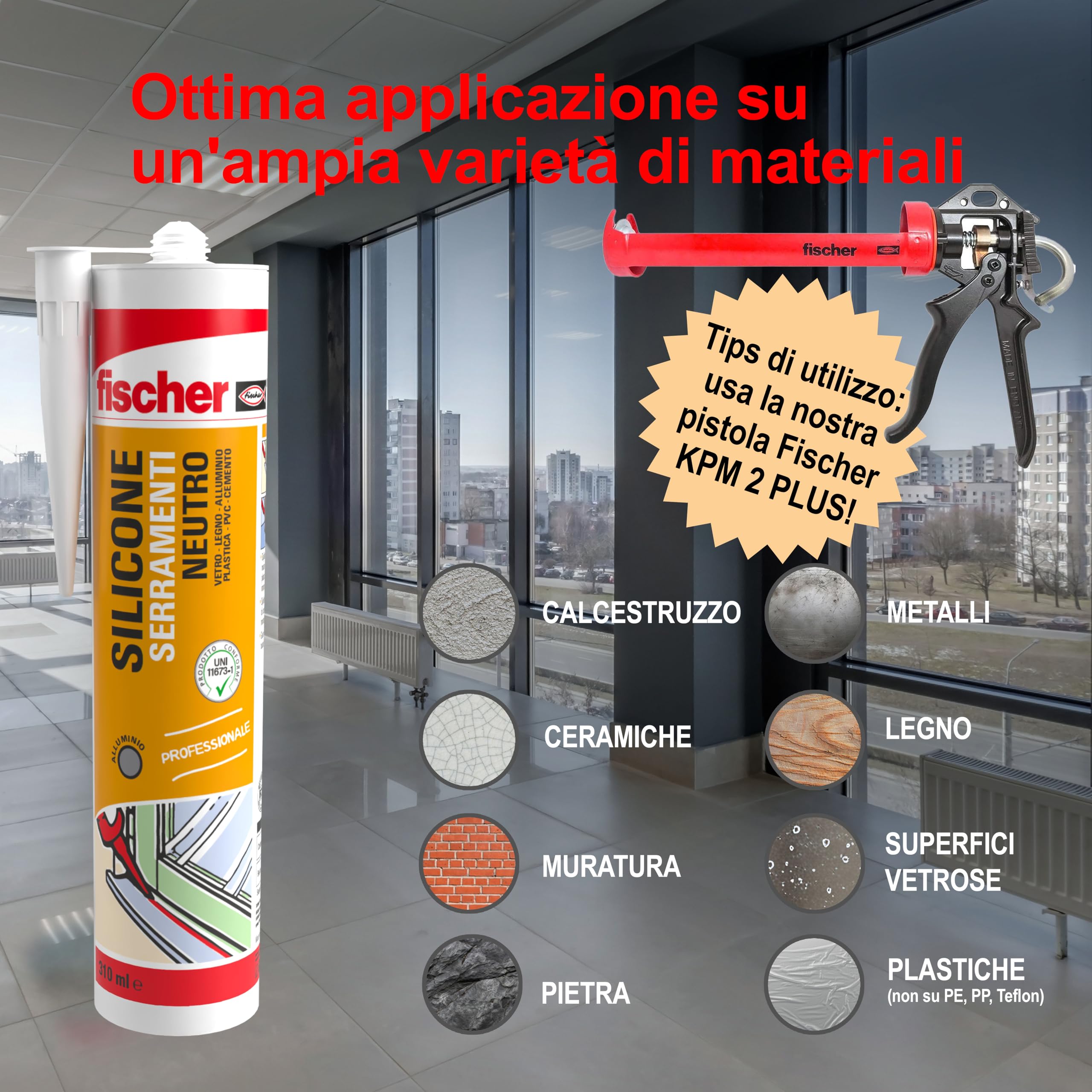 Fischer SNF Silicone Sigillante Legno Marrone Rovere, Pavimenti e Finestre, Neutro a Basso Modulo, Elastico, per Serramenti, Porte, Infissi, Inodore, Esterno/Interno, 571331
