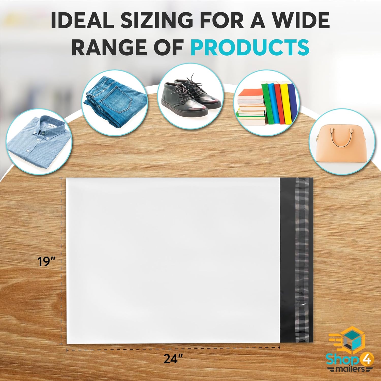 Shop4Mailers 19 x 24 Large Shipping Poly Mailer Bags, Waterproof and Tear-Resistant Postal Package Envelopes 2.5 Mil for Apparel, Clothes, Shirts, Books – Permanent Adhesive Seal (50 Pack)