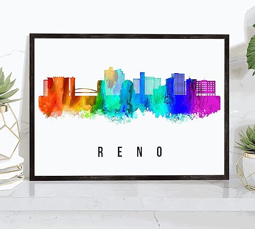 Miniatura 1 de Póster de Reno Skyline Nevada, pintura de paisaje urbano de Reno, póster de Reno Nevada, impresión de paisaje urbano de Nevada y monumentos, arte de