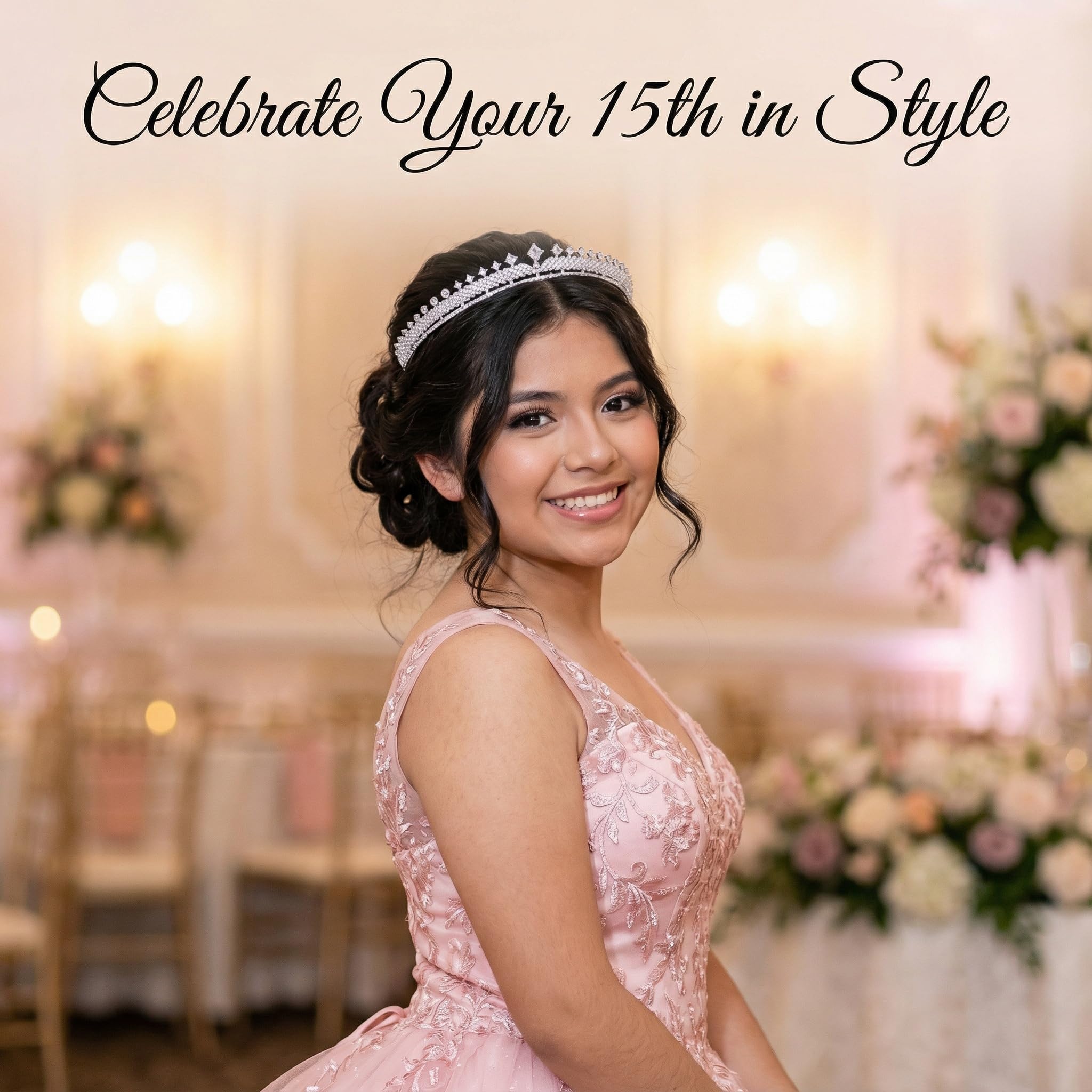 QXMYOO Tiaras de boda de circonita cúbica para novia, pequeña, dulce cumpleaños 16, graduación, corona de reina, tocado para 15 años, quinceañeras 2023, accesorios para el cabello de novia de plata
