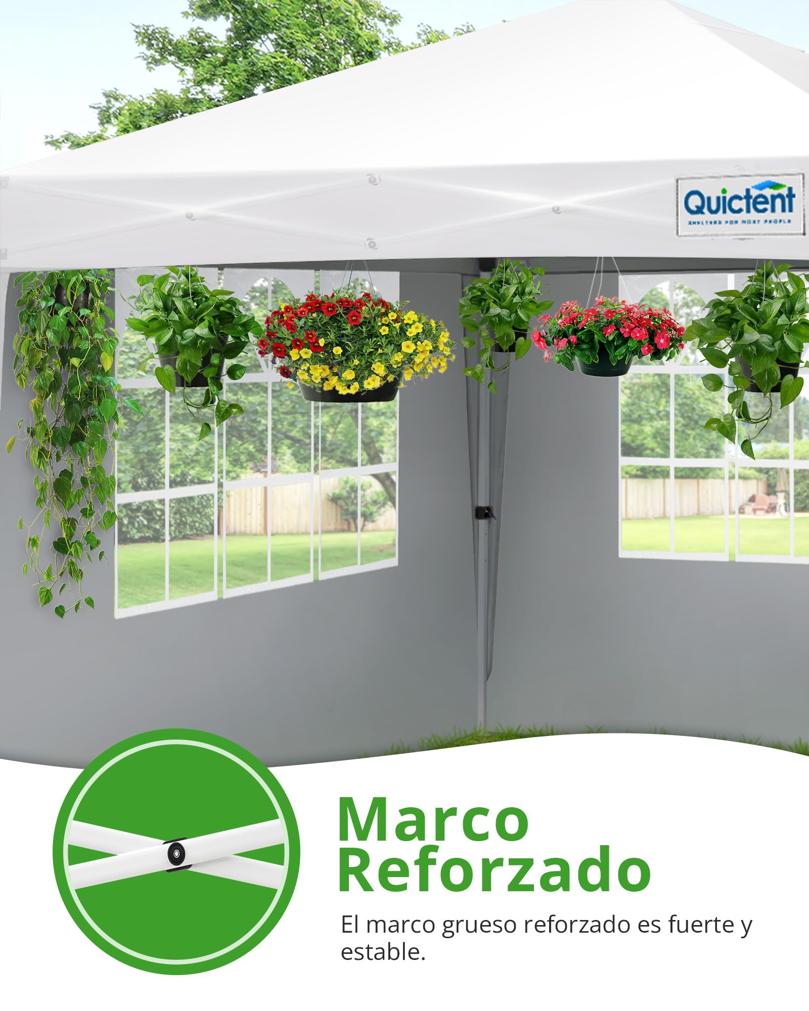 Quictent Carpa Plegable 3x3m Gazebo con Paredes Laterales Extraíbles, Refugio para Eventos de Altura Ajustable, Tienda Portátil para Fiesta de Jardín y Camping, Blanco | Carpa de jardín con paredes laterales, protección UV 50+, bolsa de transporte, marco