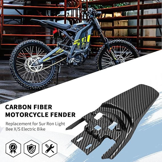 Motorcycle Rear Fender, Plastic Back Mudguard Protector, Lightweight Wear-resistant Back Fender, Replacement for Sur-Ron X S Black (Carbon Fiber Pattern)