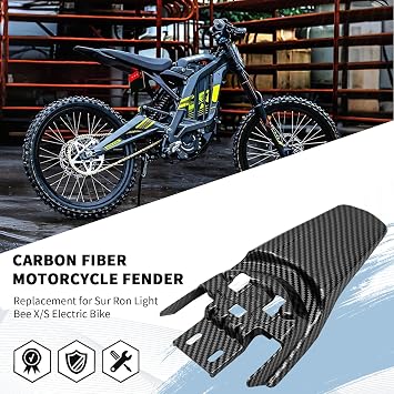 Motorcycle Rear Fender, Plastic Back Mudguard Protector, Lightweight Wear-resistant Back Fender, Replacement for Sur-Ron X S Black (Carbon Fiber Pattern)
