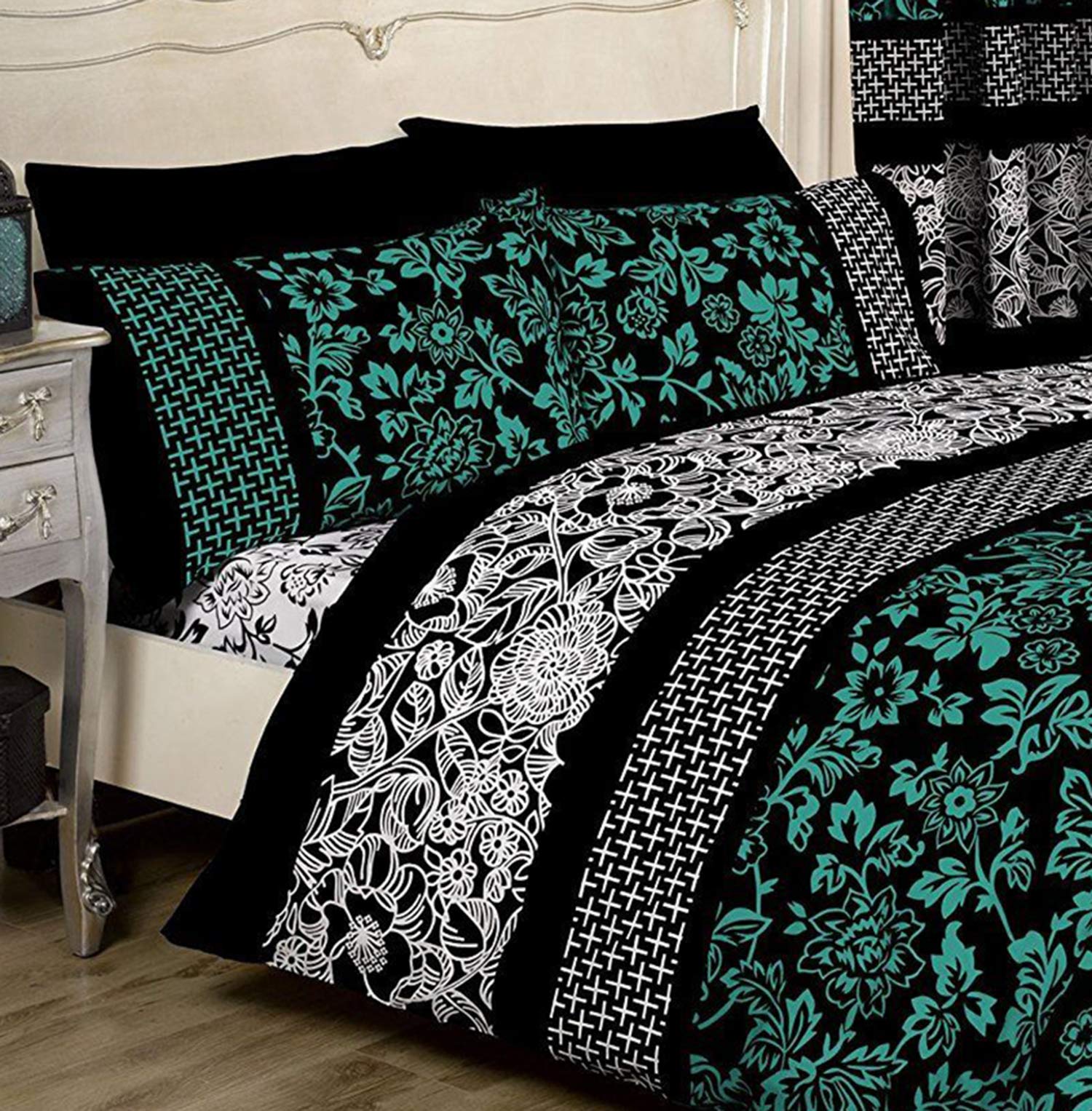 Mastex Printed Pillowcase Set | 100% Egyptian Cotton - (Pillow Pair - Lauren Black Teal) - Pack of 2 Pillow Cover 50CM x 75CM Approx. โ image 1