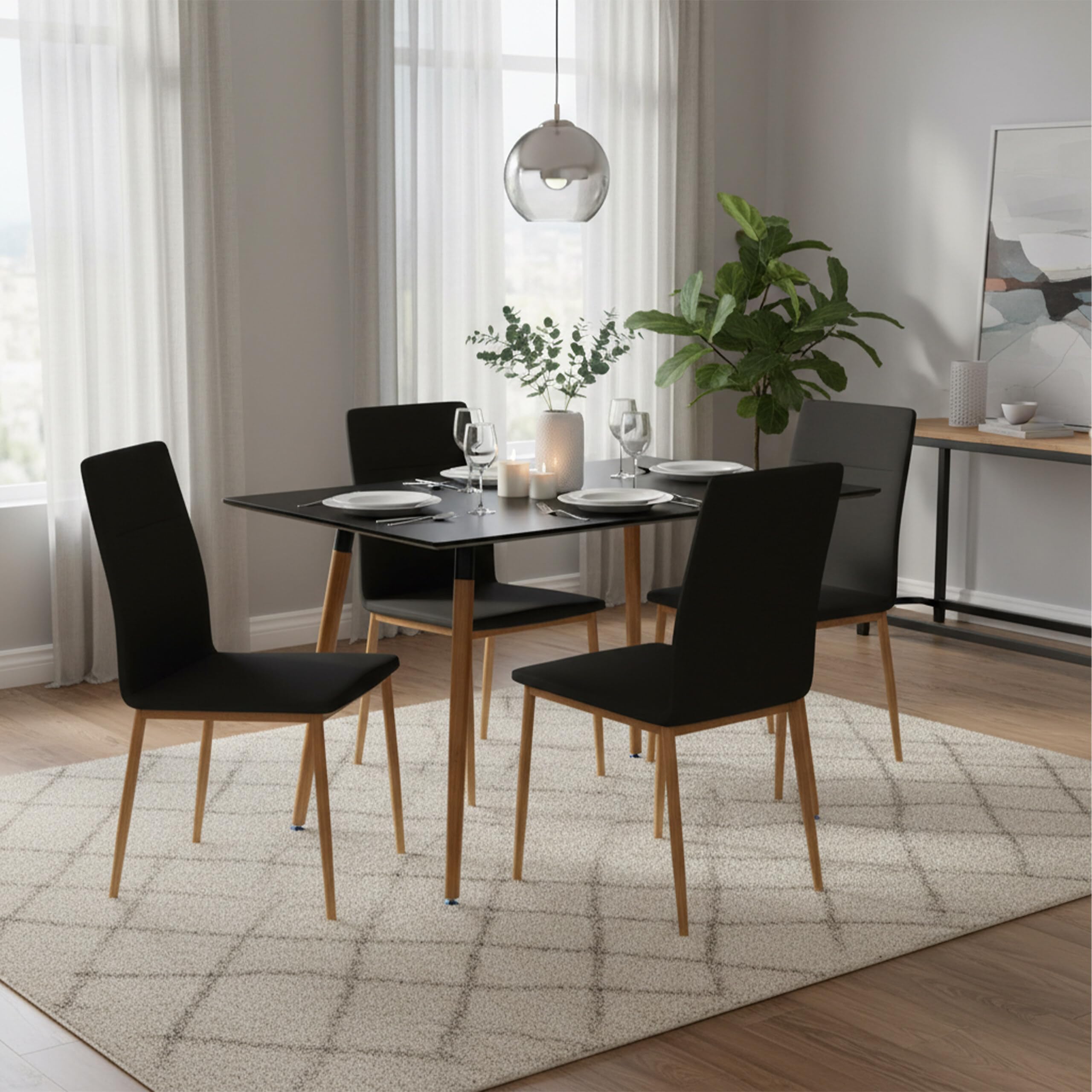 Relaxdays Table à Manger rectangulaire en MDF et Bambou, 4 pers., scandinave, Naturel, 75 x 110 x 70 cm