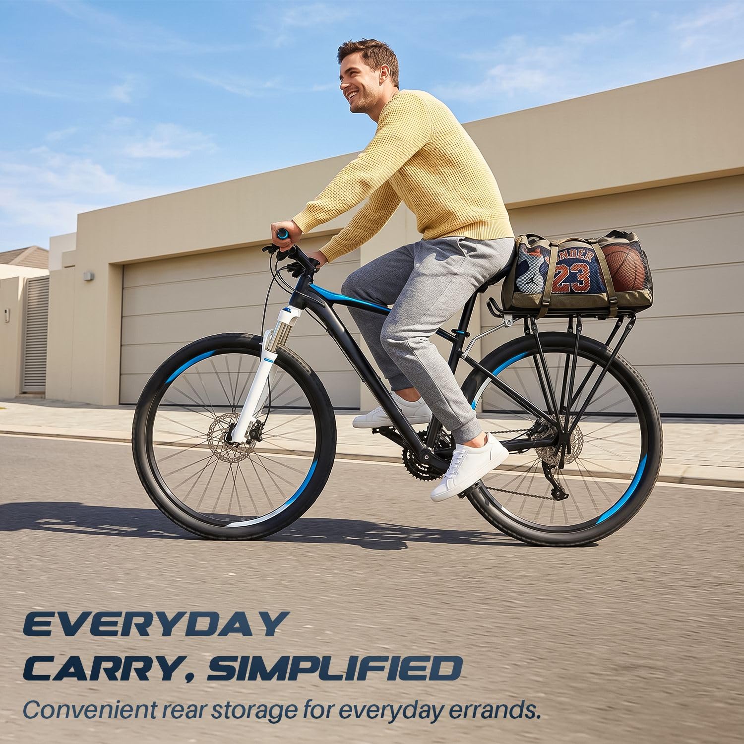 Flexzion Porte-vélo réglable, capacité de 49,9 kg, Noir – Porte-Bagages arrière de vélo, Tige de Selle arrière en Aluminium pour Roues de 66 à 71,1 cm avec matériel Inclus