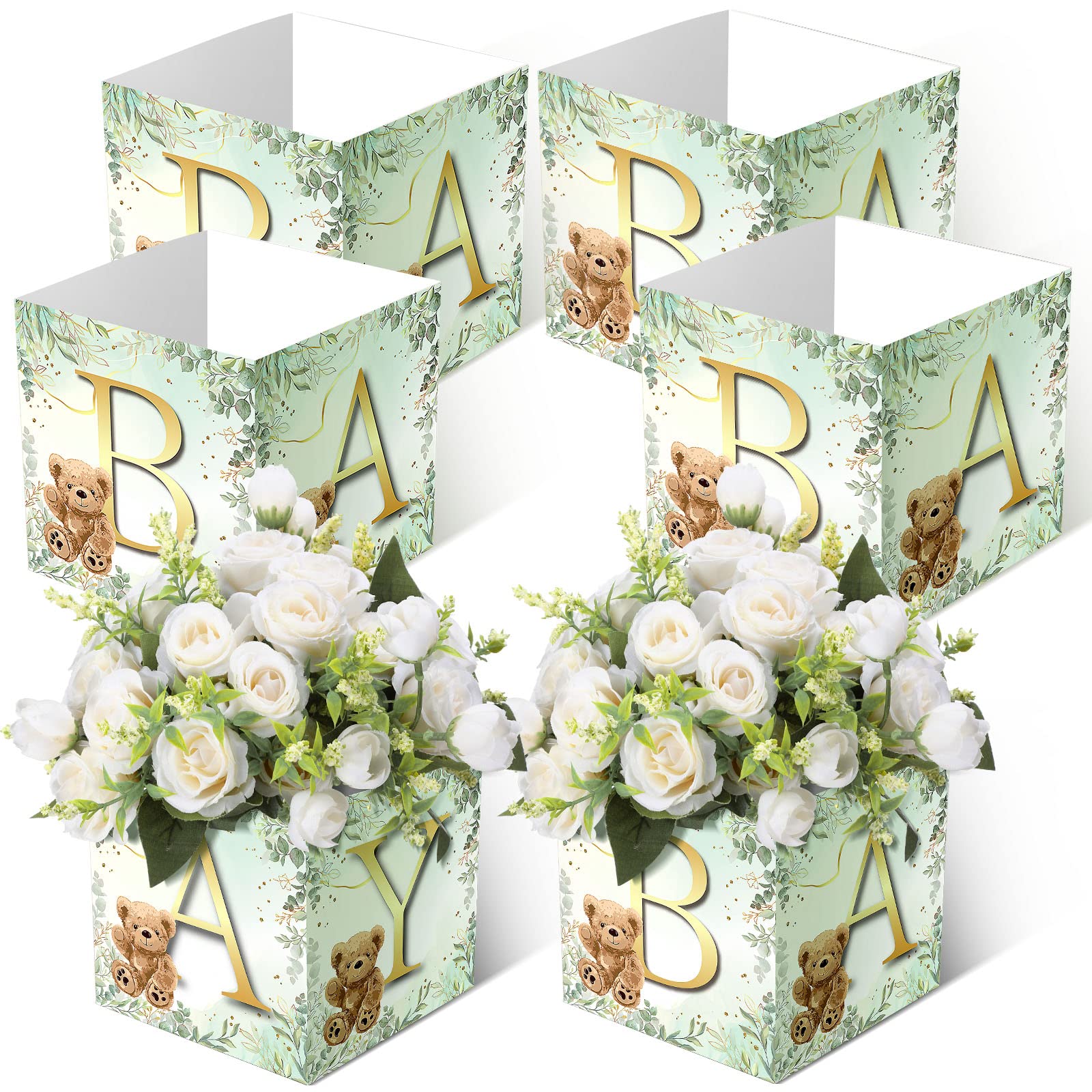 Bucherry 6 Pcs Baby Shower Centerpieces for Table Baby Shower Flower Boxes Gender Reveal Party Favor Block Holder Rustic Table Display with Letters