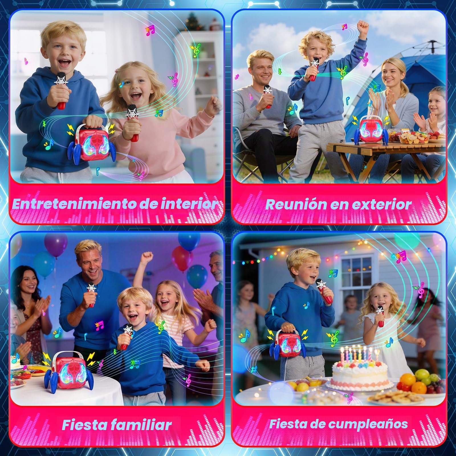 Juguetes Niños 3 4 5 6 7 8-10+ Años,Karaoke Infantil con Luces LED y Cambiador de Voz Regalo Niño 3-12 Años Microfonos Inalambricos Karaoke Niños Fiesta Karaoke Cumpleaños Navidad Cantar Microphone