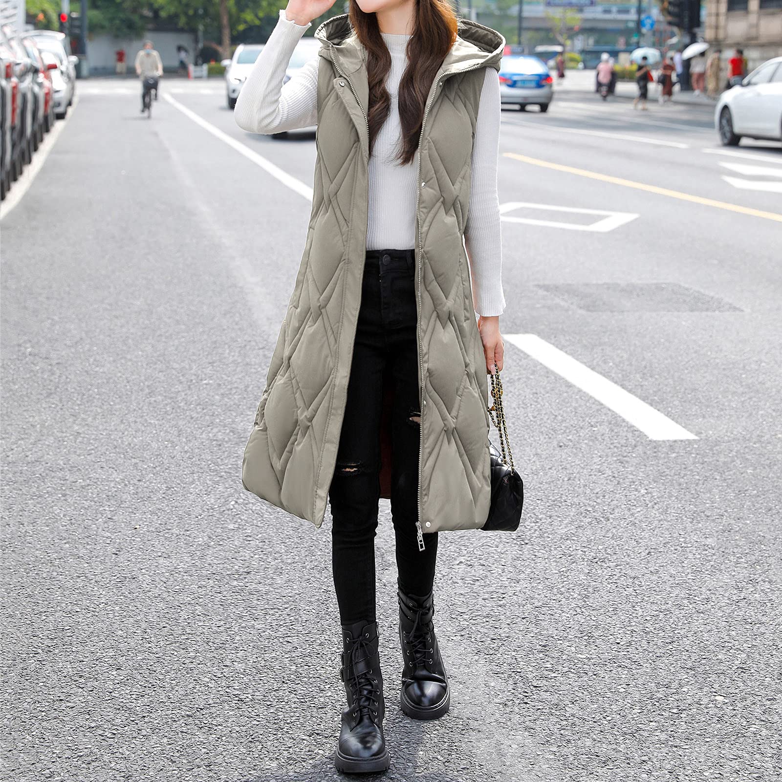 Chaqueta de invierno para mujer, sin mangas, con capucha, acolchada, cálida, para exterior, elegante, de algodón, tallas L - 4XL