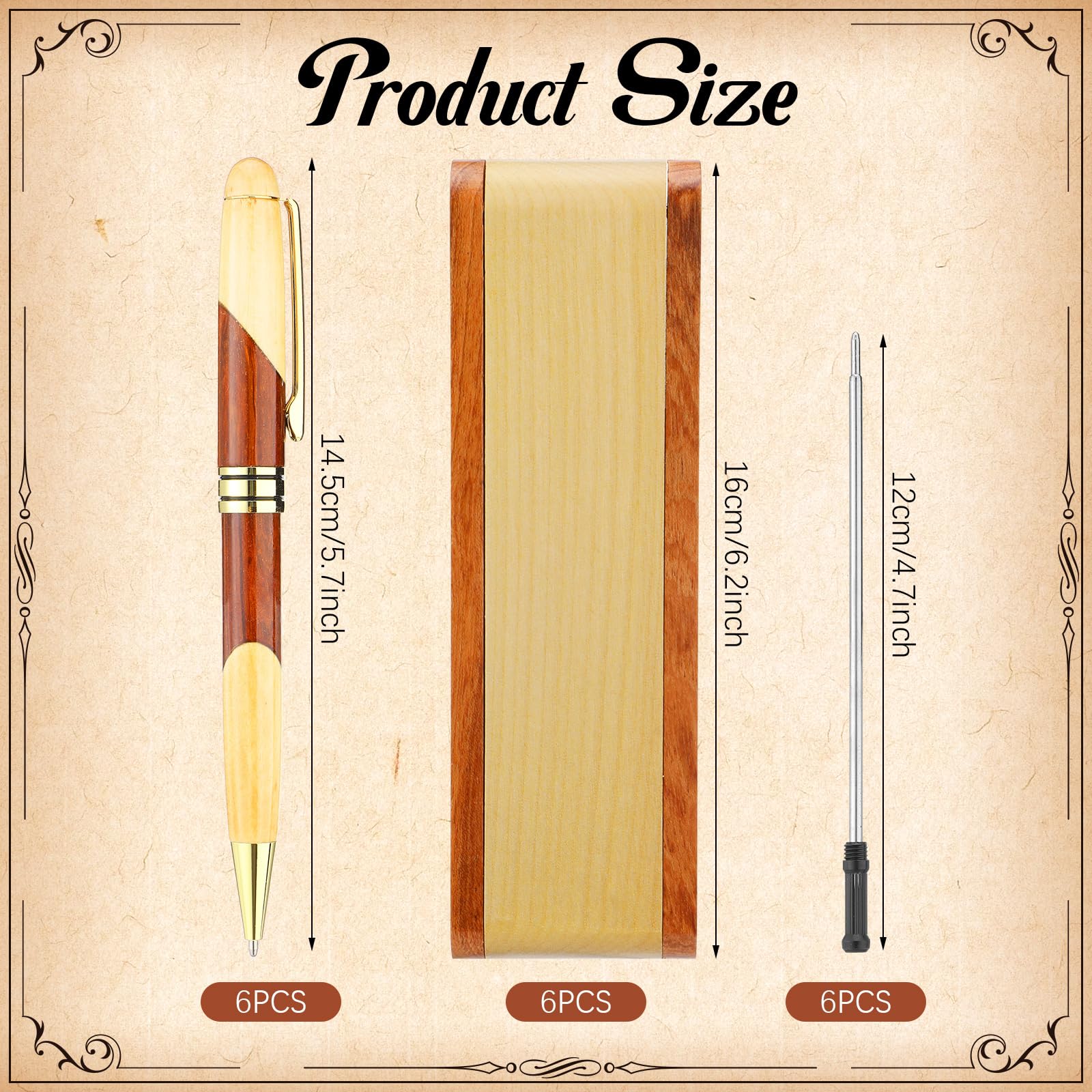 Outus Set di 6 penne a sfera in legno, regalo di apprezzamento con custodia e ricariche, penne da scrittura per diario, eleganti regali per ufficio, scuola, insegnanti, decorazioni