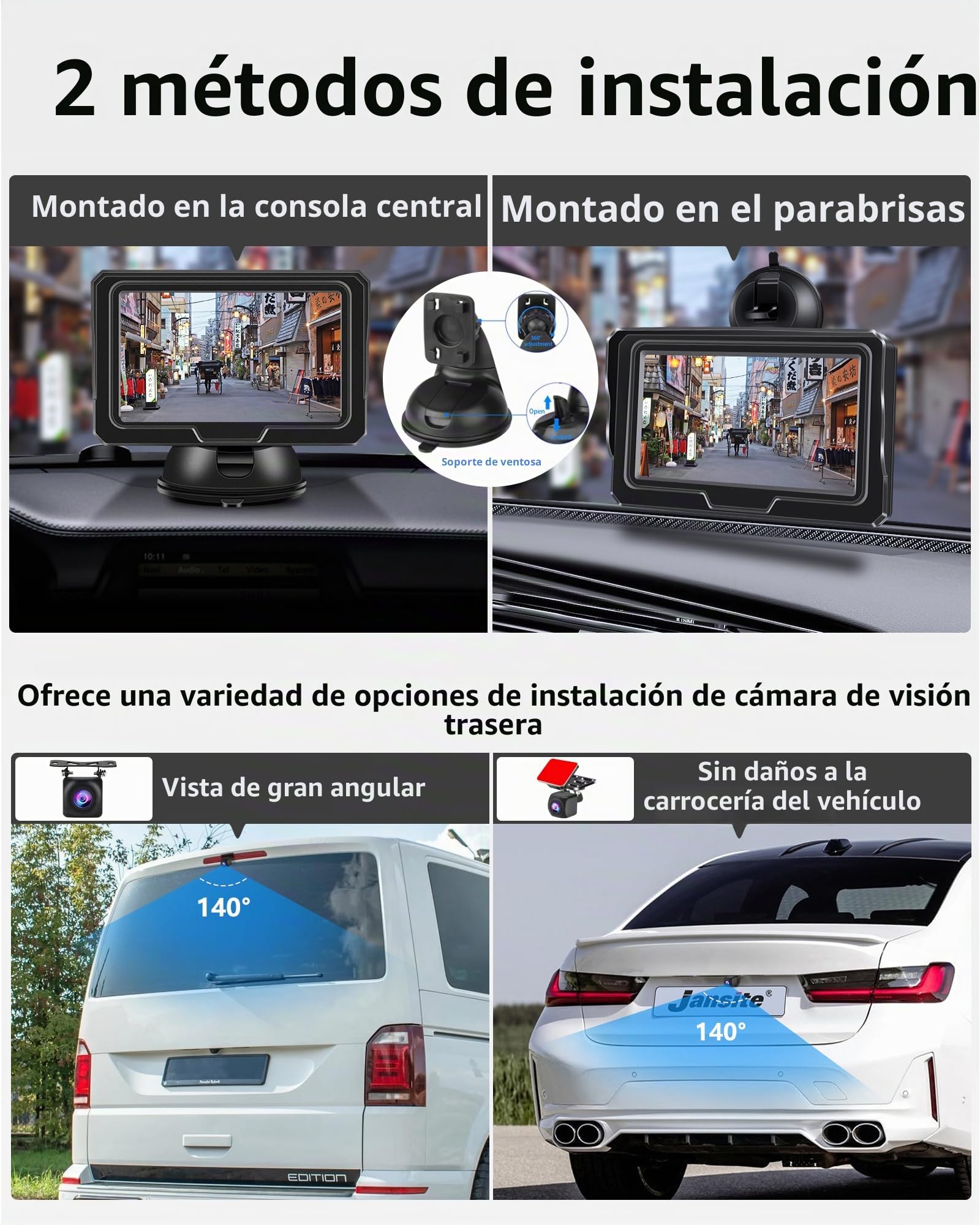 AHD 1080P Camara Marcha Atras Coche y Kit de Monitorización LCD de 4.3'' | Conectar y Usar, No se Requiere Perforación para el Montaje de la Lente Trasera, Visión Nocturna, Resistente al Agua IP68