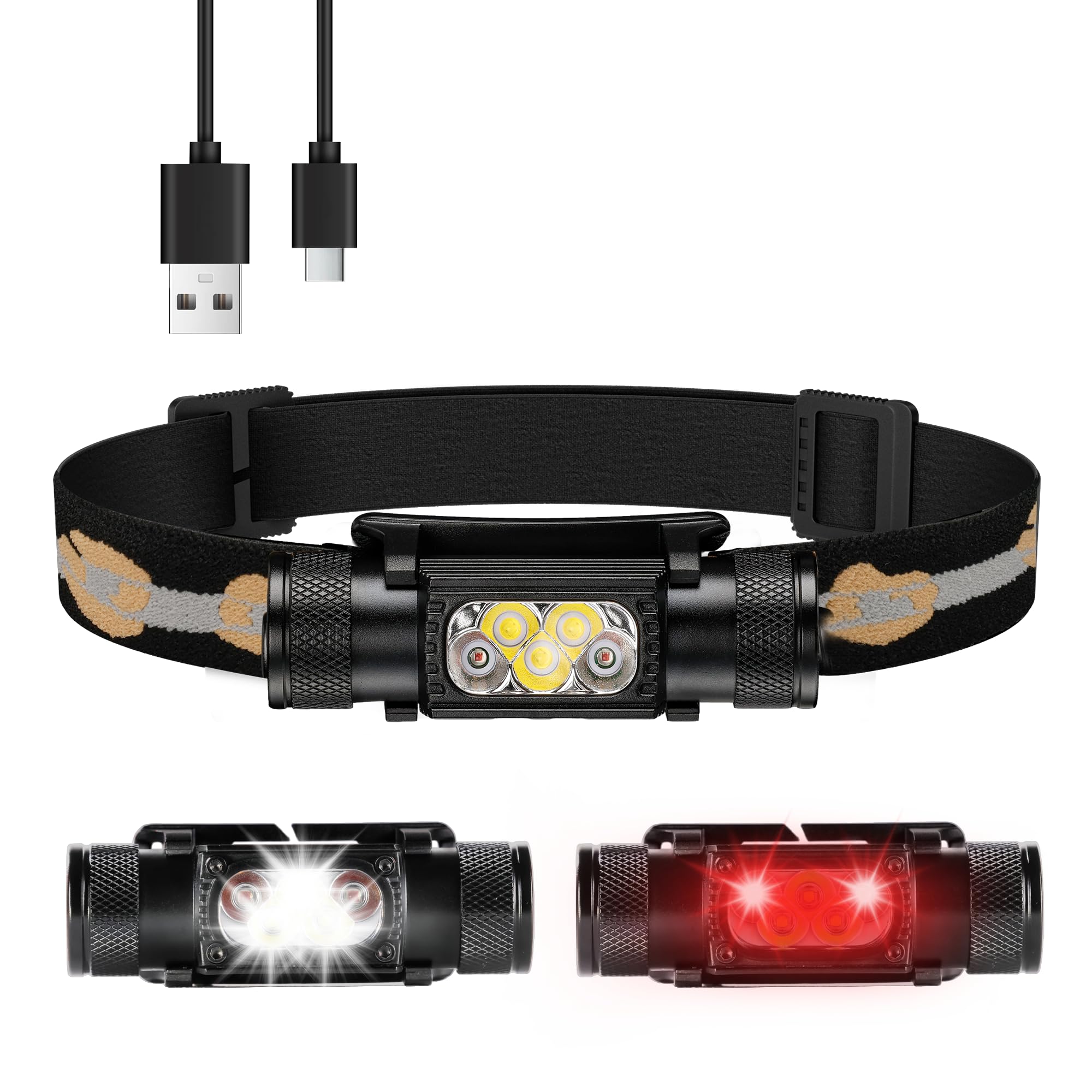 Sofirn H05B/H35B Stirnlampe mit Rotlicht - Adventure Light Stirnlampe Led Wiederaufladbar, Weiß Rot Wasserdicht Kopflampe Helmlampe, Leicht Langlebig Kopflicht für Joggen Camping, Gassi Gehen, Angeln