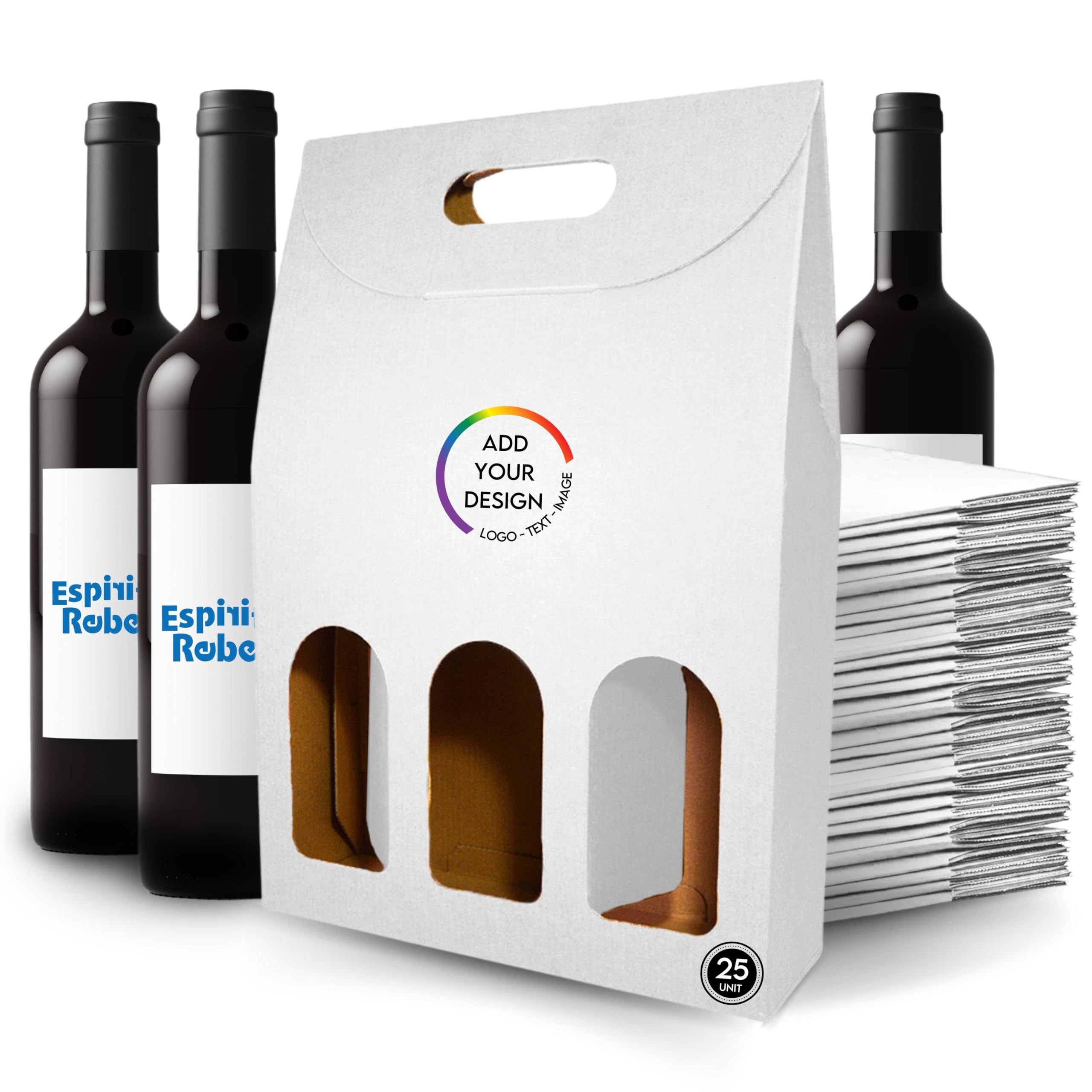25 cajas de cartón blanco vacías para 3 botellas de vino personalizadas, 27 x 9 x 40 cm, embalaje para botella de vino para Navidad, Pascua, cumpleaños, para bodegas de vino, logotipo,