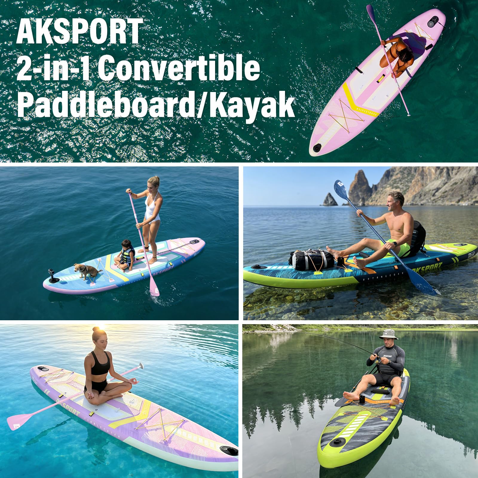 AKSPORT Tabla de Paddle Surf Hinchable 11' con Kit de Accesorios Premium | Diseño Extra Ancho 34" | Superficie Antideslizante | Ideal para Adultos y Jóvenes de Todos los Niveles