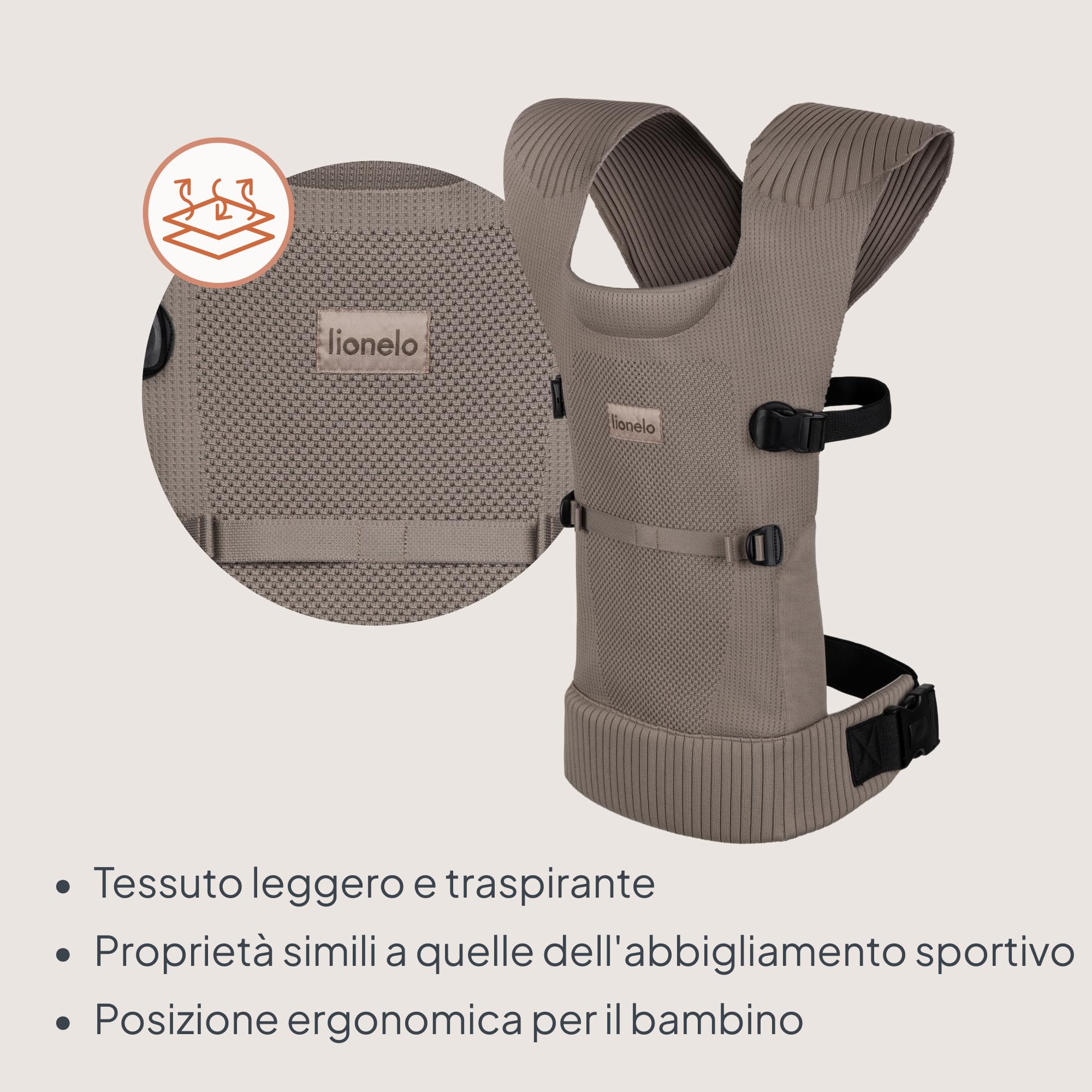 Lionelo MABEL Marsupio Neonato Ergonomico, Traspirante e Leggero, 2 Posizioni di Trasporto: Fronte Genitore e Fronte Mondo, Tessuto Morbido e Innovativo, Rete, Dai 4 Mesi Fino a 15 kg, Ventilazione