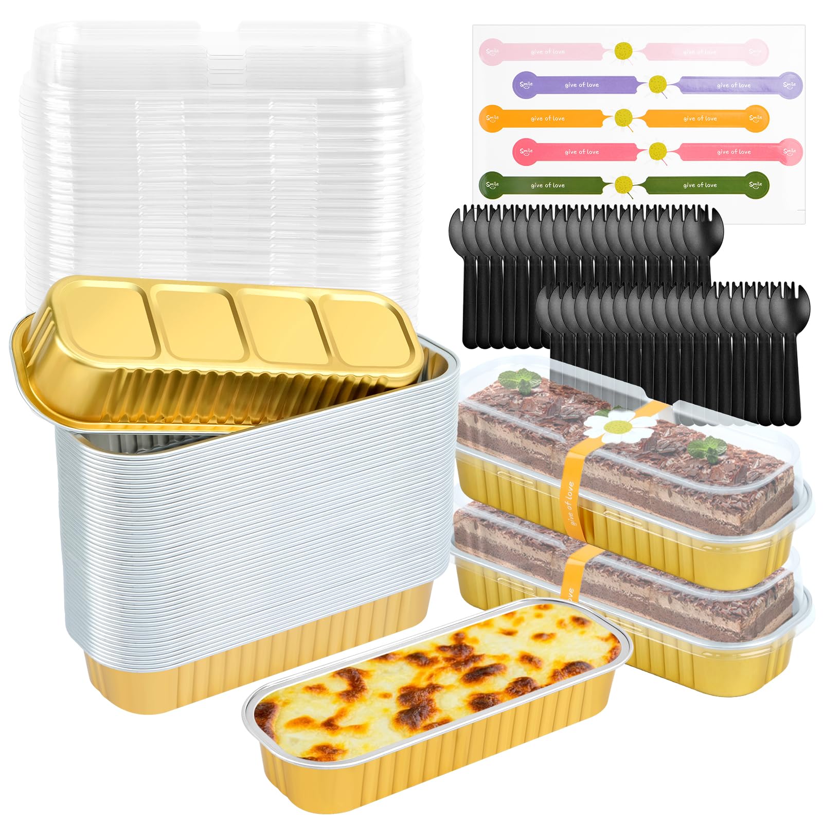 Buy 200PCS/50 Set Mini Loaf Tins with Lids and Spoons, Aluminum Foil