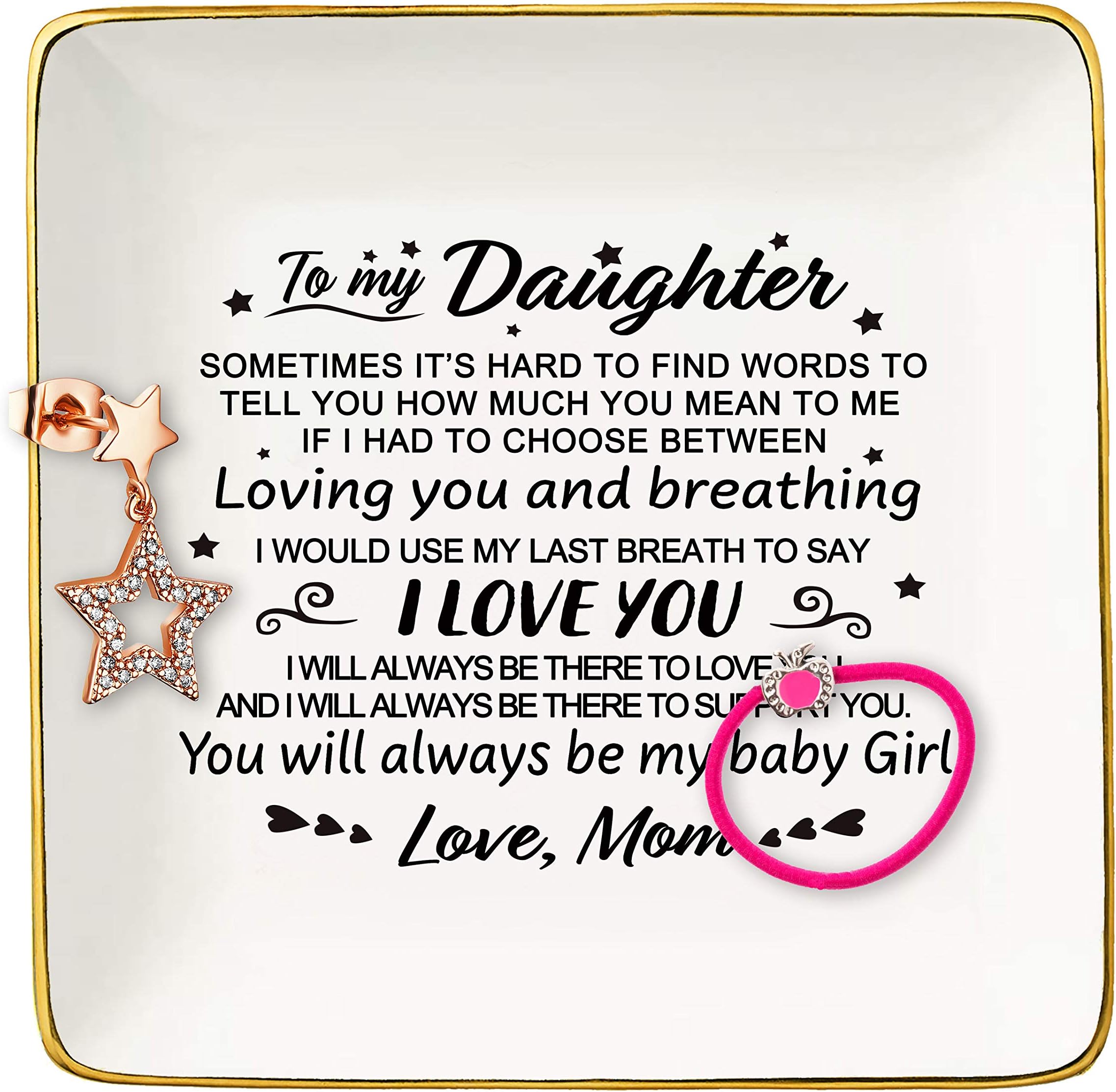 Topthink You Will Always Be My Baby Gir – Daughter Gifts from Mom or Dad-Birthday Graduation Christmas Gifts for Daughter–Ceramic Jewelry Holder Ring Dish Trinket Tray