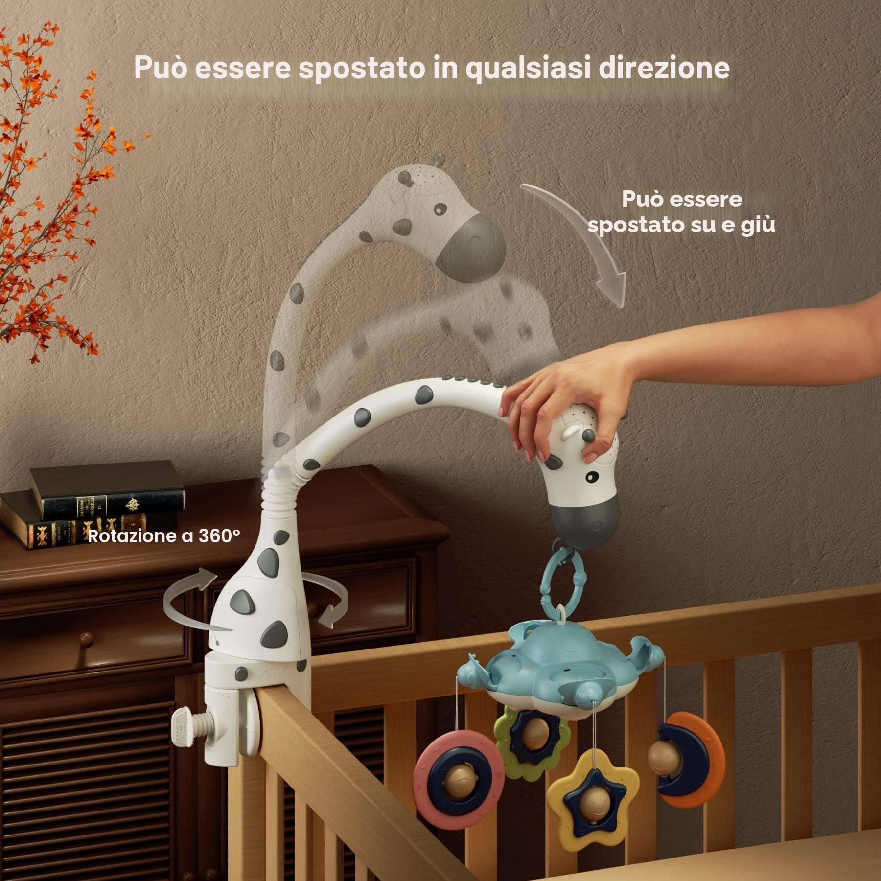TUMAMA Giostrina Culla Neonato,3 in 1 Culla giocattolo con telecomando, proiezione luce notturna, musica e rumore bianco, giocattoli sensoriali per neonati 0 3 6 9 mesi regalo di Natale