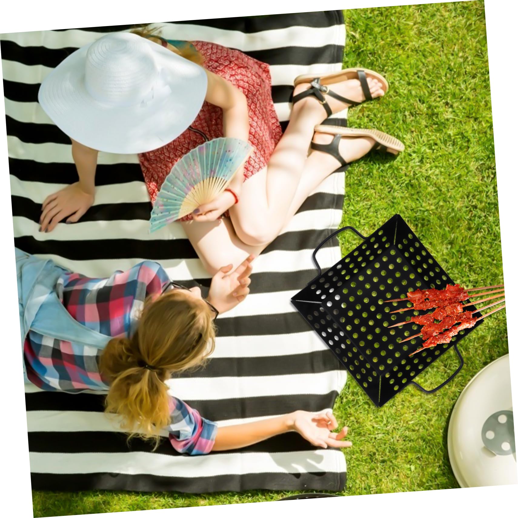 BESTYASH 1pezzi Barbecue Carbonio Antiaderente Maniglia e Foro di Scarico per Grigliare Carne Verdure e Pesce Resistente Usura