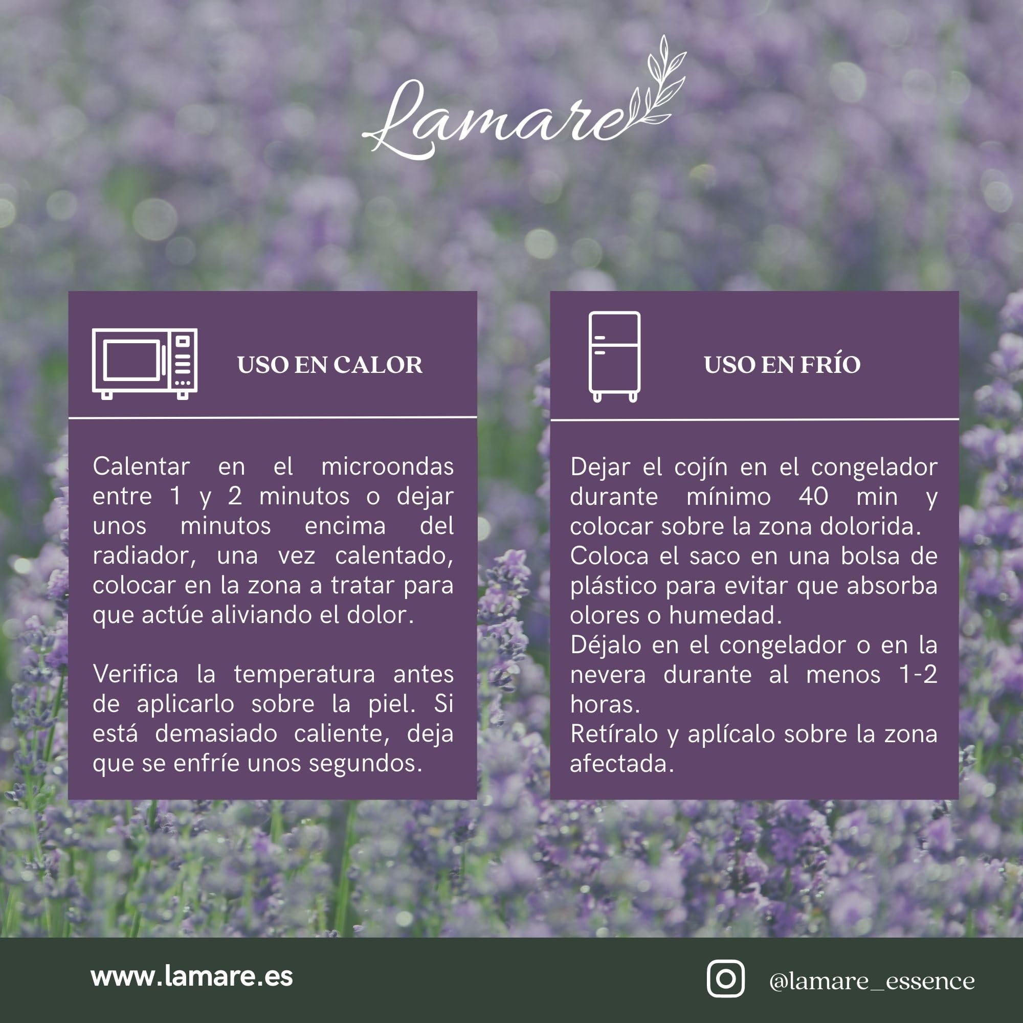 LAMARE Saco Semillas Microondas de Trigo y Lavanda 48 x 15 cm Funda Lavable 100% Algodón - Cojín Térmico Para Cervicales y Terapia Frío y Calor. Saco de Semillas Para Microondas. Lavanda Estampado.