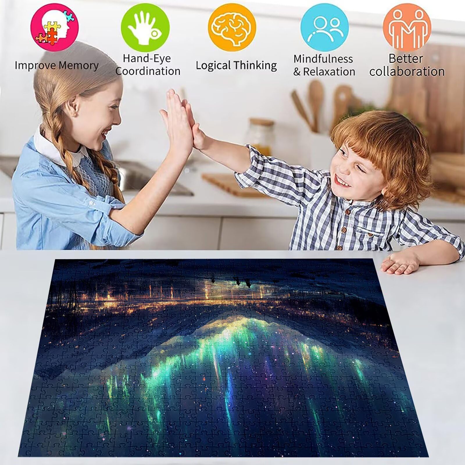Puzzle 3000 elementów zorza polarna puzzle dla dorosłych miasto 122 x 81 cm Unikalne rzemiosło klasyczne 3D drewniane układanka do rodzinnych gier biznesowych, układanka do samodzielnego wykonania