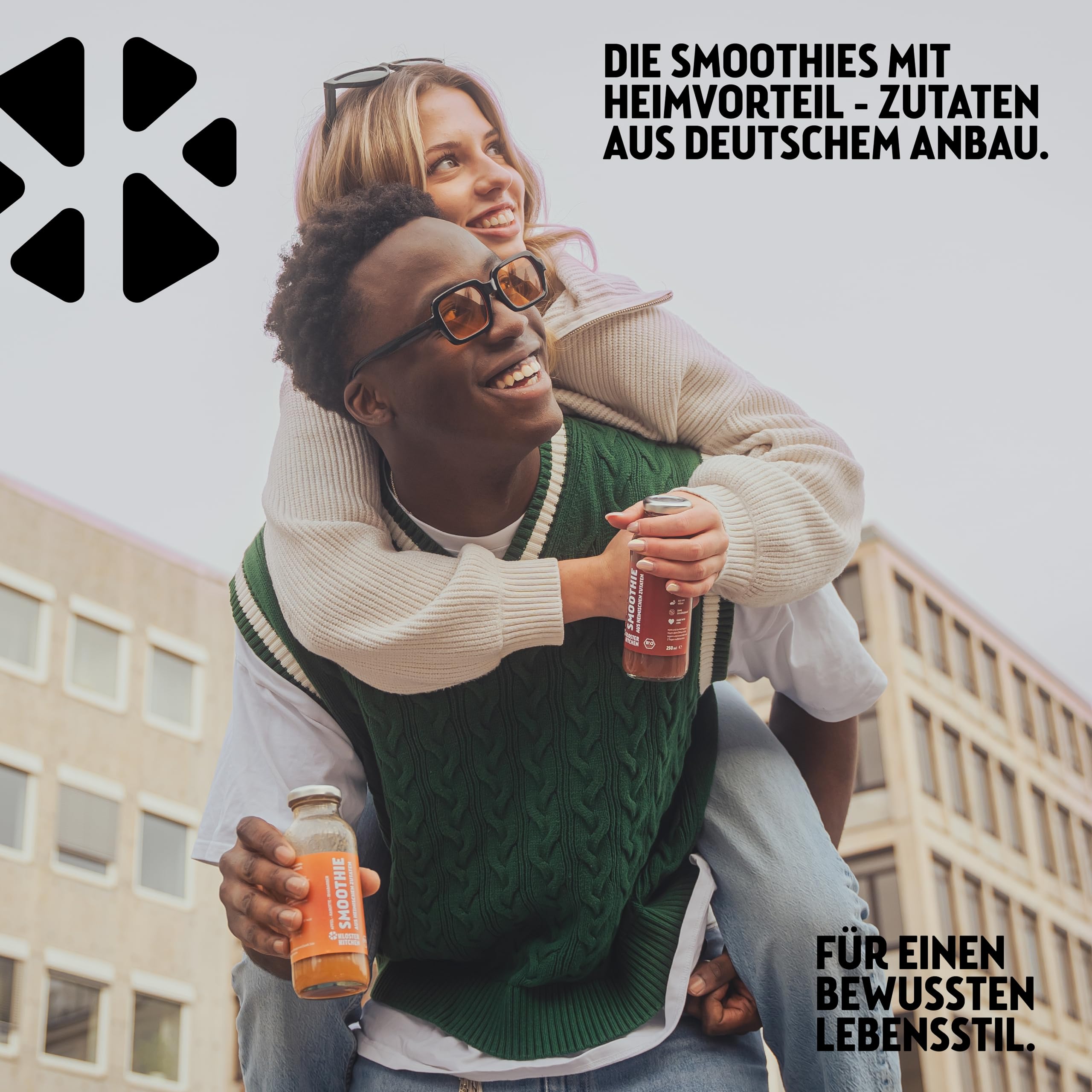 Kloster Kitchen Bio Smoothie Mix 6x 250 ml 3 Sorten I Set Rot Orange Grün vegan | Superfood Frühstück I To Go Glasflasche I Powerfood aus heimischen Zutaten - Erdbeer Karotte Gurke