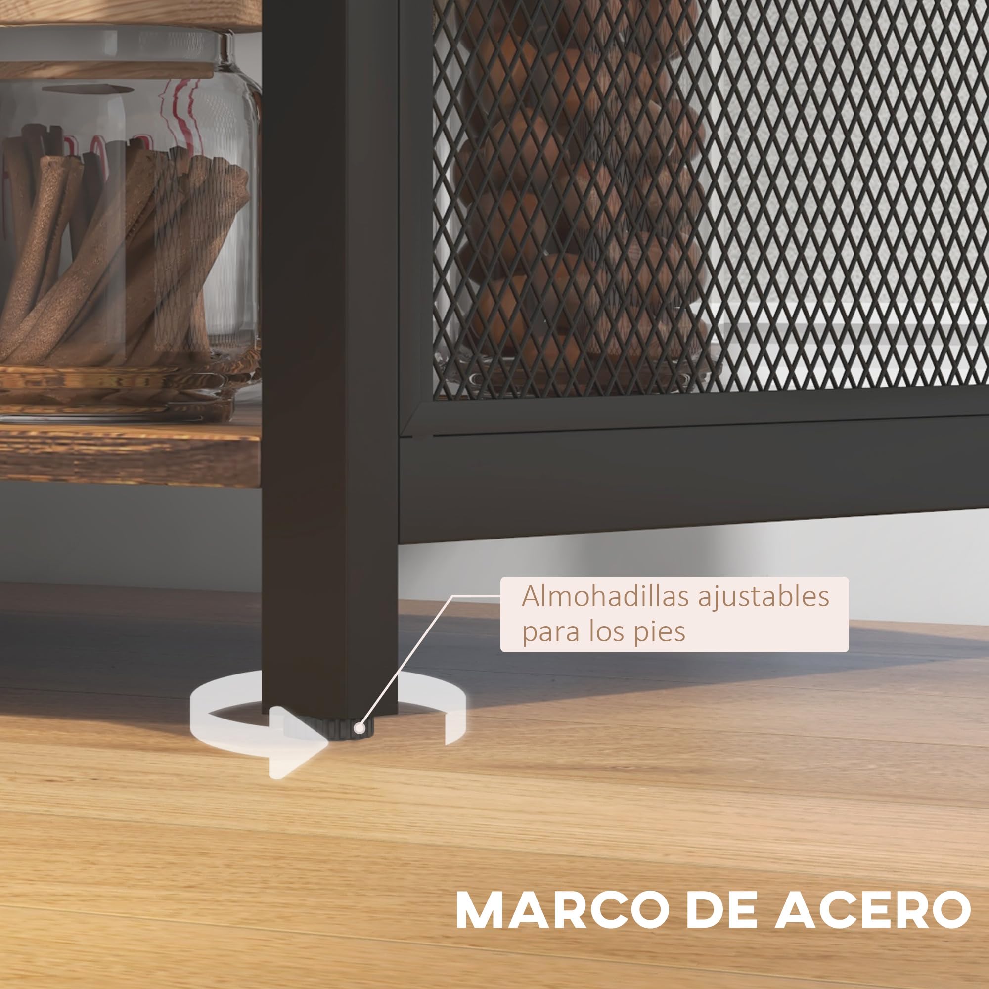 HOMCOM Aparador de Cocina Industrial con 6 Estantes Marrón Rústico | Mueble Buffet Auxiliar, Estante Ajustable, Porta Copas, para Bar, Comedor 120x40x76 cm,