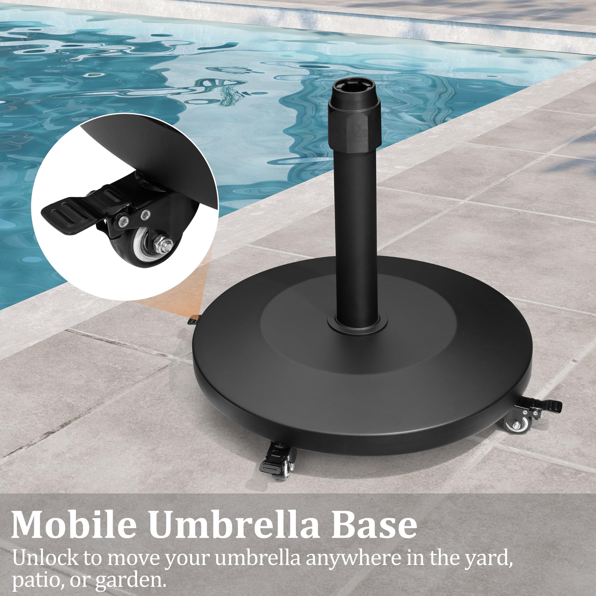VredHom Patio Umbrella Base with 4 Wheels, 44lbs Round Concrete Stand