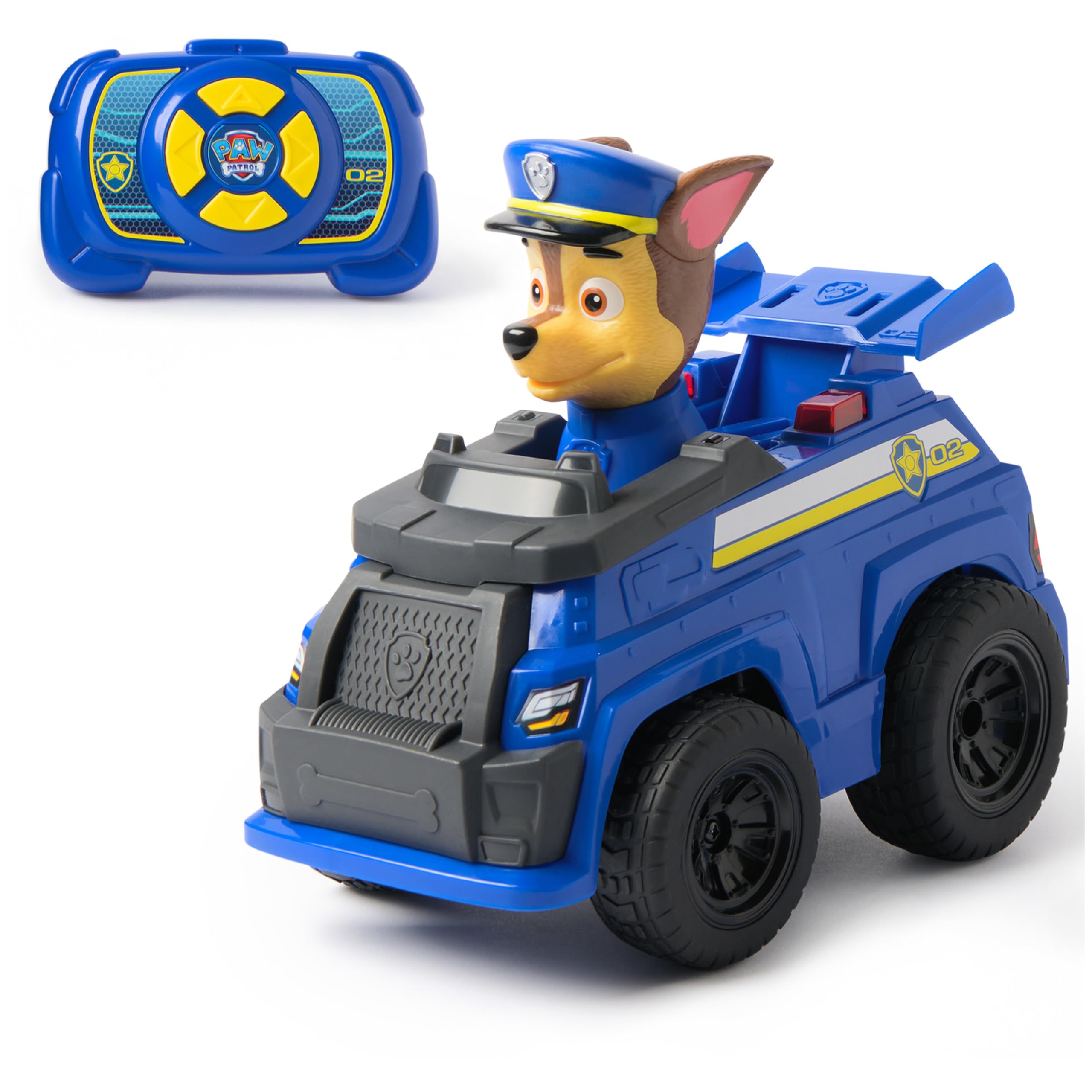 PAW Patrol Chase RC Action Cruiser, zdalnie sterowany samochód ze światłami LED i kontrolerem Easy-Steer, zabawki dla dzieci dla chłopców i dziewcząt w wieku 3 lat i starsze | Łatwy pilot - Efekty świetlne - Naprawiona figurka Chase - Samochód dziecięcy 2