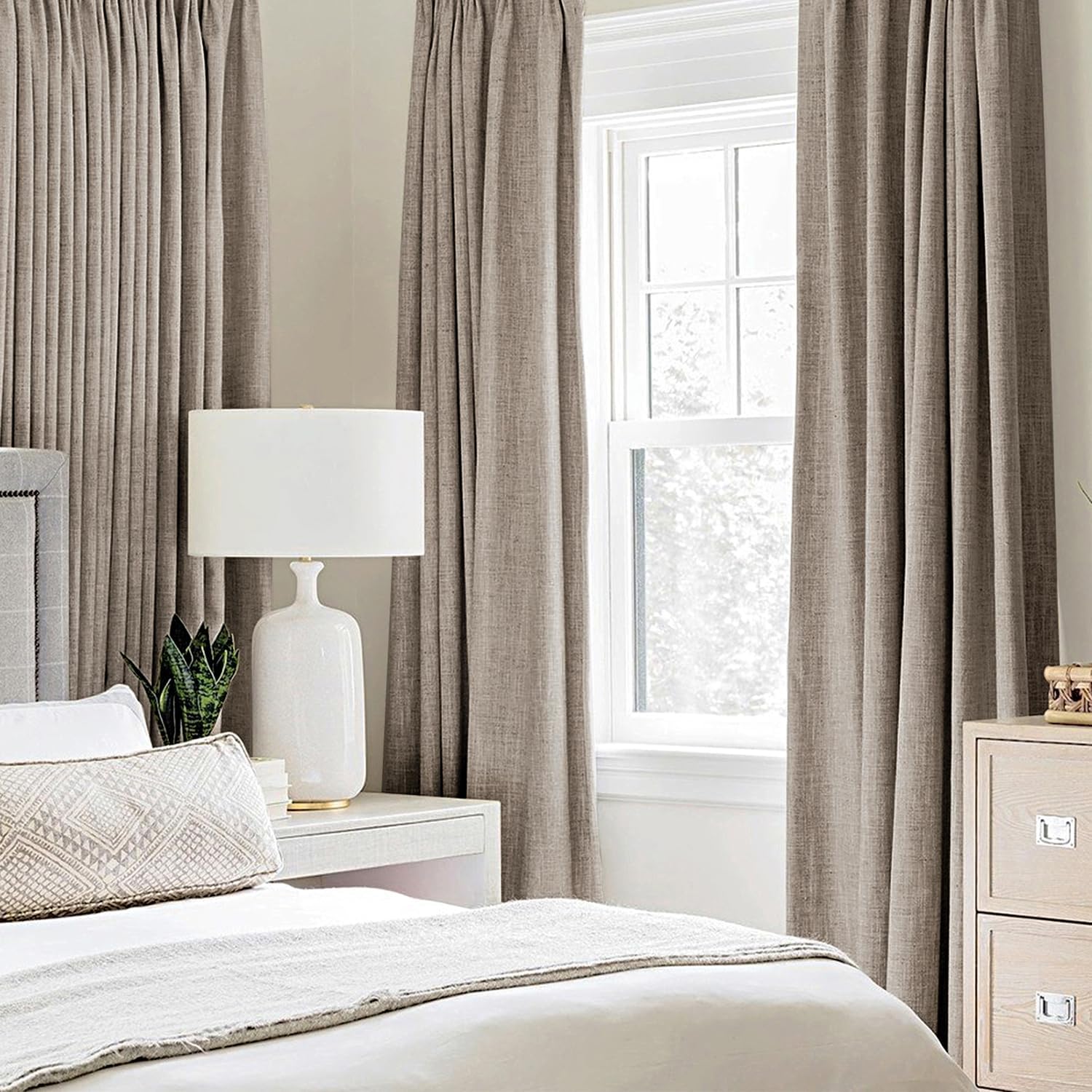  100% Blackout Linen Curtains for Bedroom 52x45 Inches Linen | Room Darkening, Light Blocking, Thermal Insulated, Grommet Top, Linen Textured, Window Curtains for Living Room, 2 Panels thumbnail