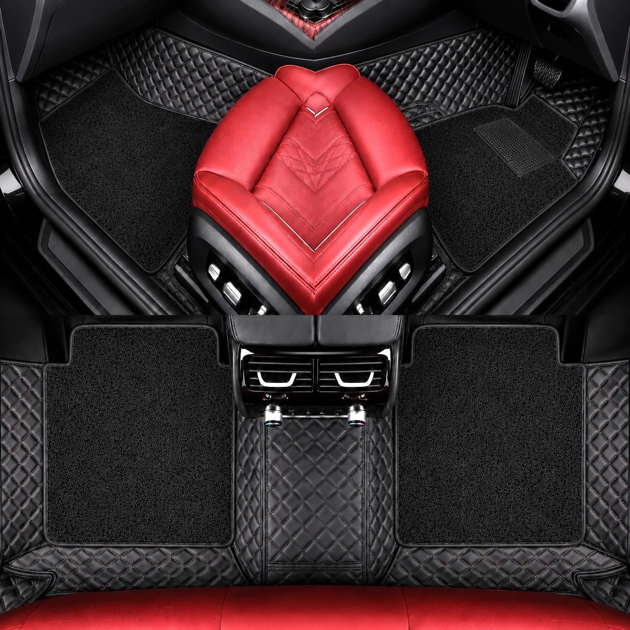 AutoClow Premium 7D Car Mat Full Set for TATA NEXON (Model : 2017-2026) Petrol/Diesel || Luxury Leather Dual-Stitch Full Set 7D Car Floor Mat || Color : Black-Black (Design-1)