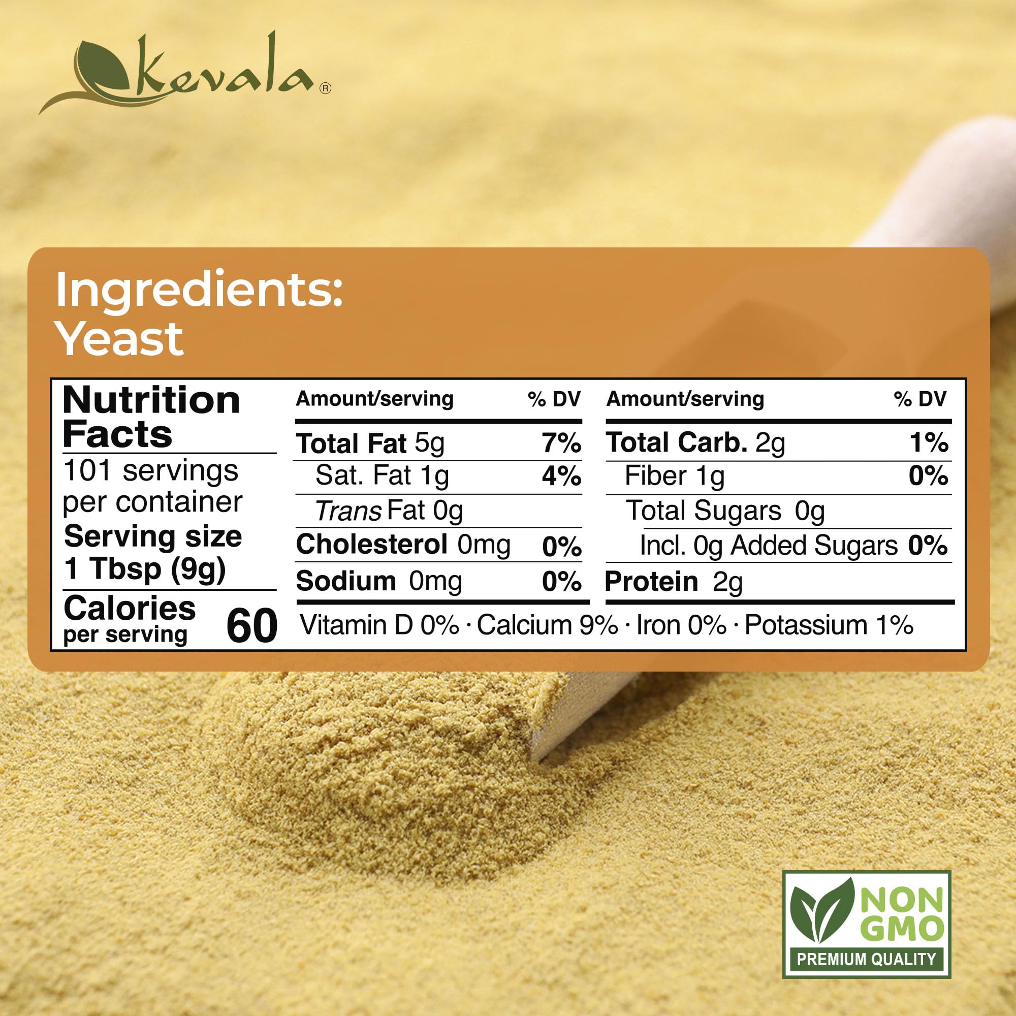 Kevala Lievito nutrizionale - Polvere non fortificata premium per cucina vegana, prodotto negli Stati Uniti, condimento con un sapore di formaggio, lievito secco senza sale aggiunto per alimenti