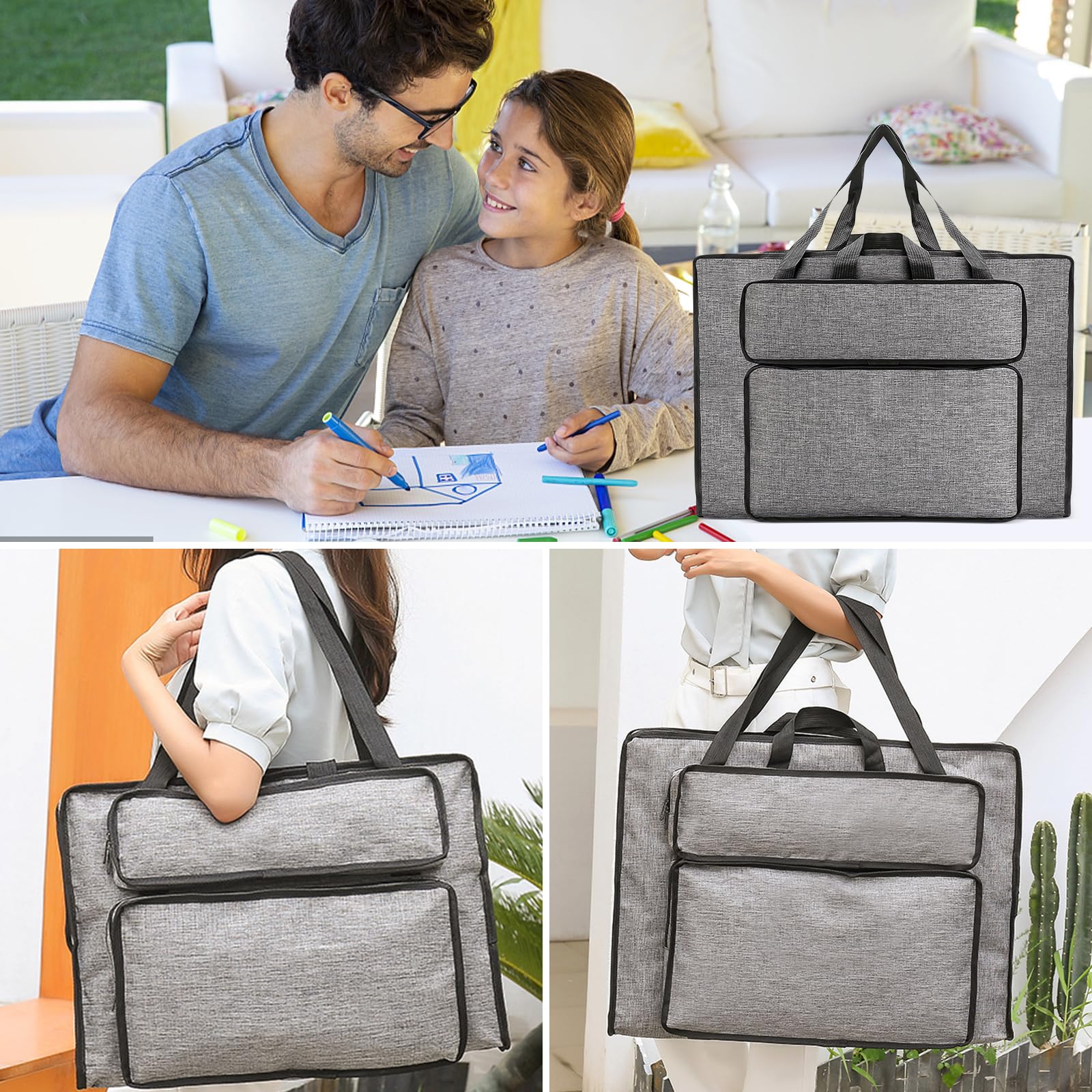 Bocguy Borsa per il trasporto impermeabile, formato A3, multifunzionale, da disegno, con maniglie, per pittura, per bambini, per artisti, leggera, custodia, Blu, A2, Cartella portadocumenti