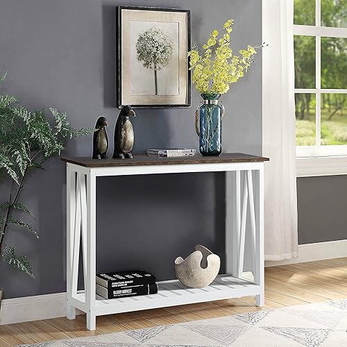 Miniatura 7 de ChooChoo Mesa consola de granja, mesa de sofá rústica vintage estrecha para entrada, sala de estar, pasillo, 40 blanco Blanco,Negro,Roble rústico y