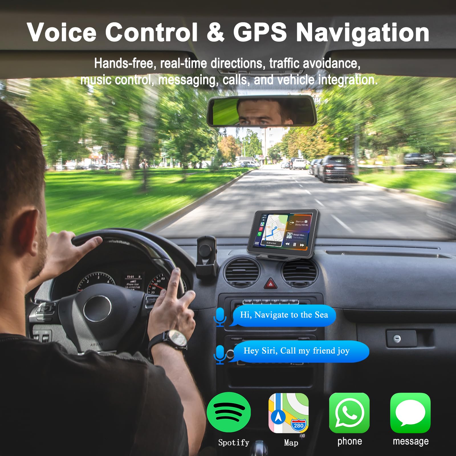plimpton Portable Carplay Android Auto Screen for Car 7 Inch IPS Touch Screen Wireless Car Play for iOS Driveplay Multimedia Player with Voice Control, BT, Mirror Link for All Vehicle — Amazon image 3