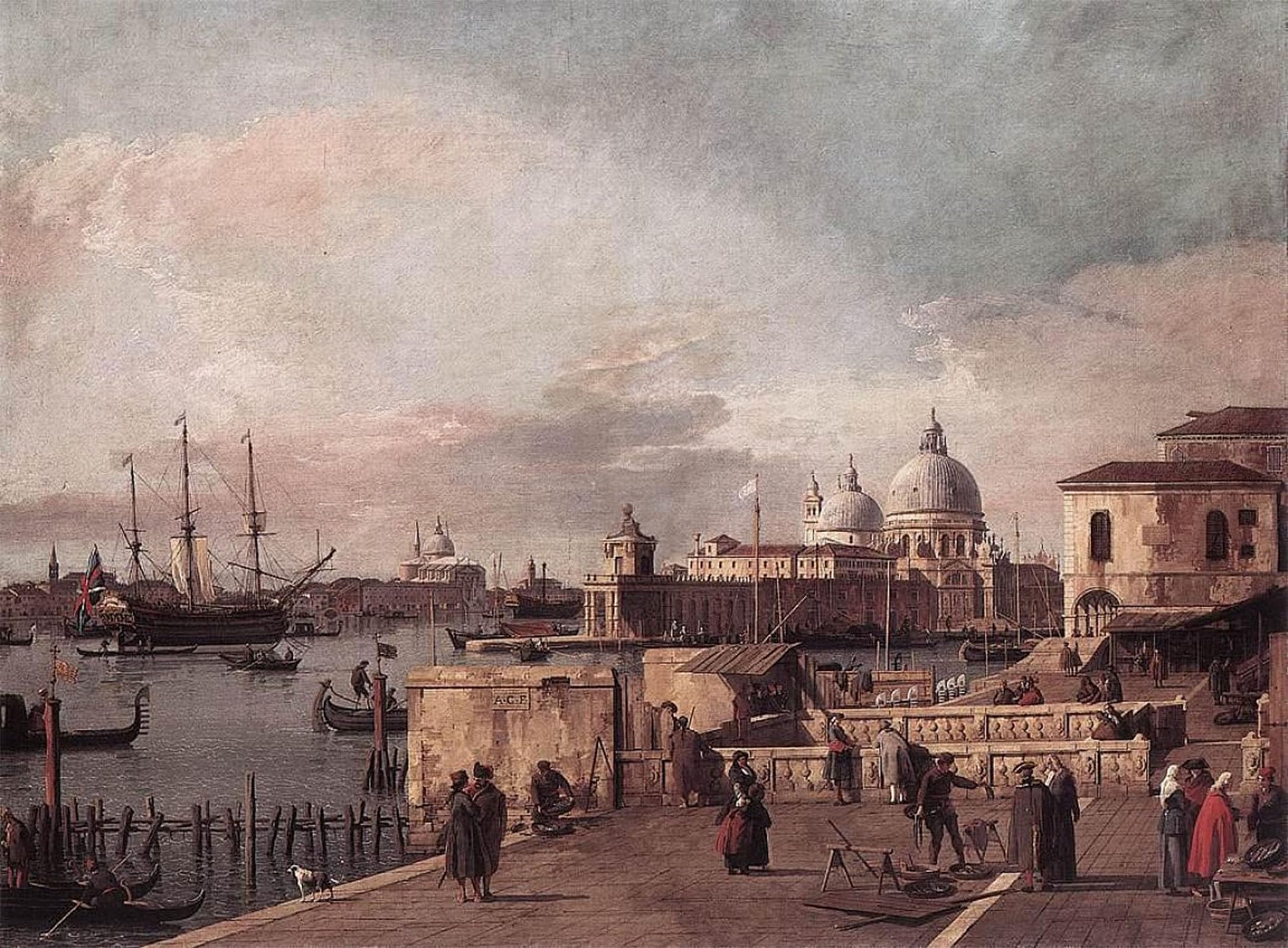 POSTERIIk Vintage Classic Picture Landscape Artwork Entrance to the Grand Canal by Antonio Canal Portrait Canvas Painting for Office Home Decor 60x90cm