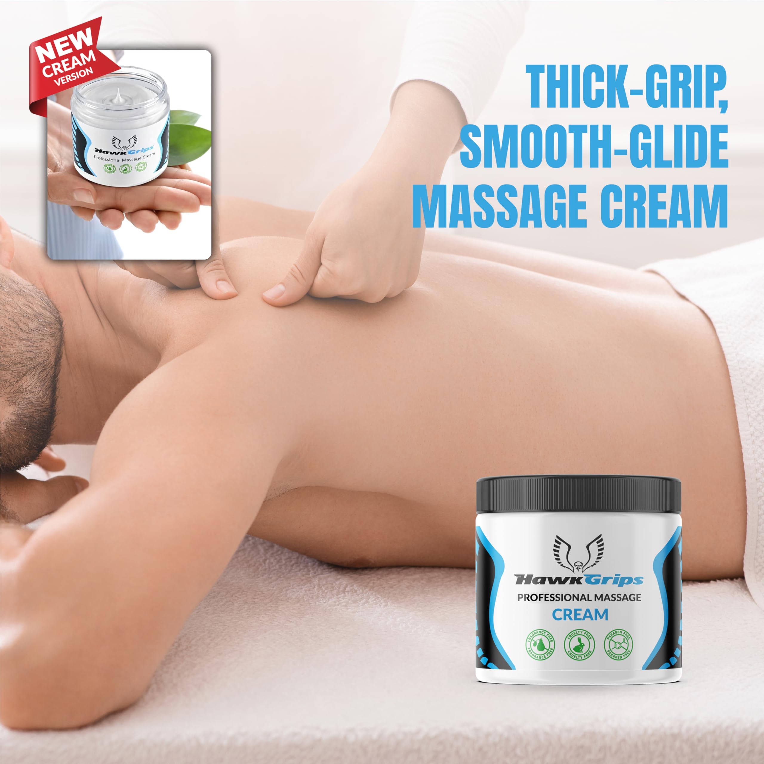 HawkGrips Professional Massage Cream, 16oz, Unscented with Shea Butter, Muscle and Body Moisturizing, Safe & Clean Ingredients, Non-Greasy, Non-Staining, Whole Body Use - Neck, Back, Foot, Deep Tissue