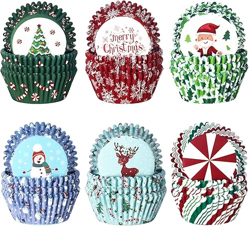 Miniatura 1 de 600 envoltorios de cupcakes de Navidad, forros de cupcakes de Papá Noel, tazas de cupcakes de muñeco de nieve, tazas de papel colorido de Navidad