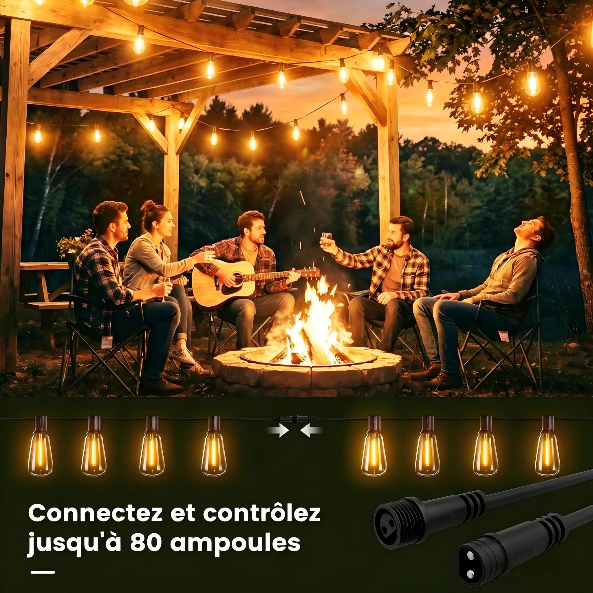 Yuusei Guirlande Lumineuse Exterieure, 36M Guirlande Guinguette Exterieur | Télécommande, étanche IP45, 46+2 ST38 Ampoules LED Incassables pour Terrasse Deco Jardin Pergola Balcon Mariages et Fêtes