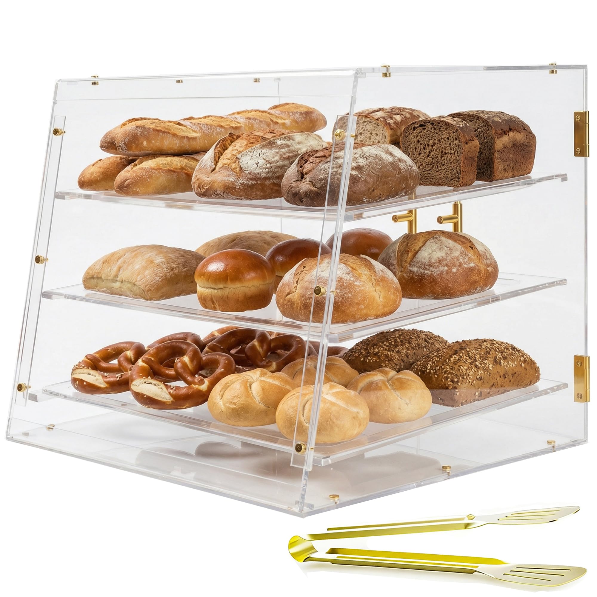 Acryvic - Vetrinetta per pasticceria con 3 vassoi, vetrina da banco commerciale con porte magnetiche, 53 cm x 43 cm x 42,5 cm, vetrina per dolci e cibo per vendita al dettaglio di hamburger, ciambelle