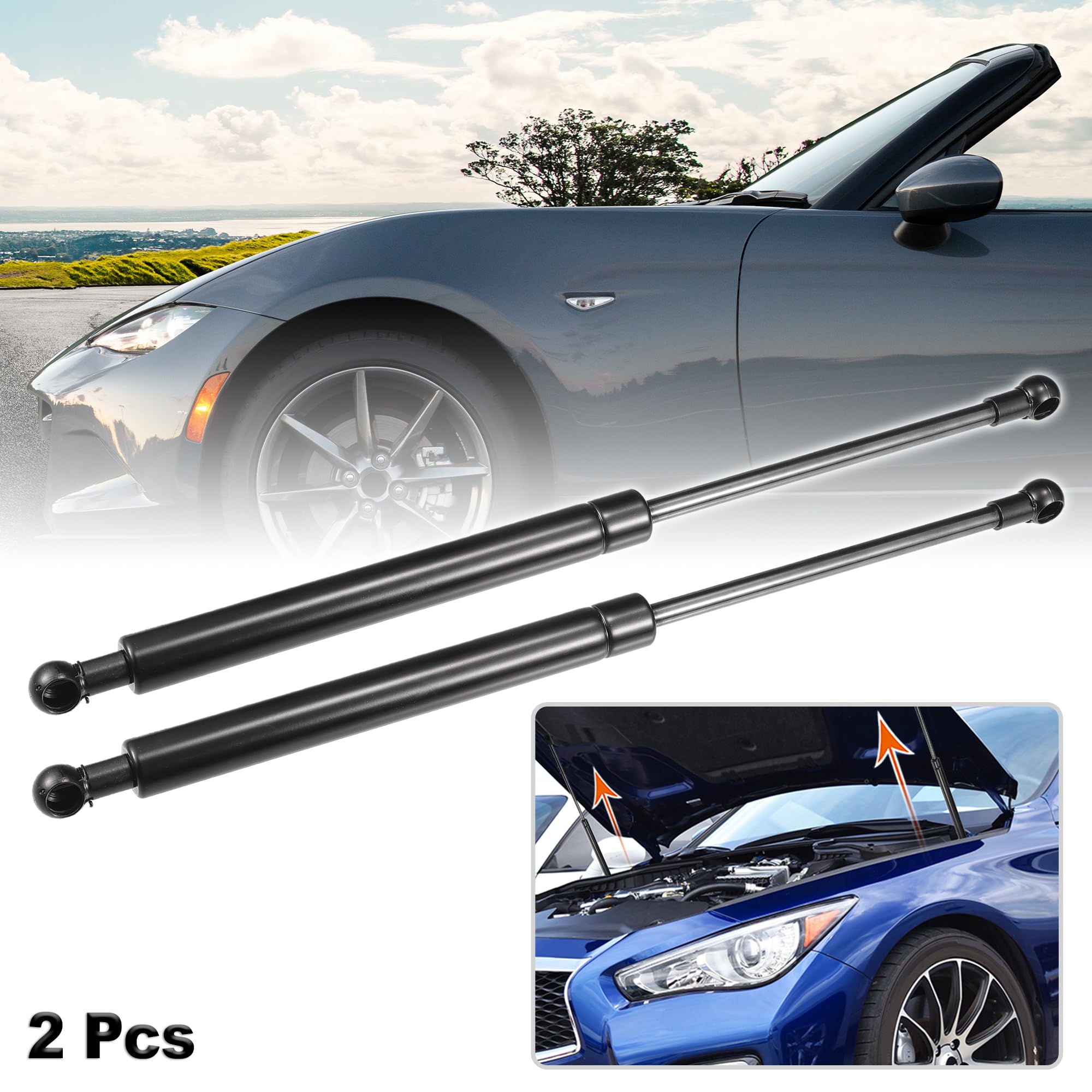 X AUTOHAUX マツダMX-5 ND MX5 Miata Roadster 2015-2023用耐震ダンパー ボンネットダンパー フードダンパー 油圧ダンパー ガススプリング ダンパー ガスダンパー 車検対応 交換用品 サポートダンパー2個セット ブラ ック