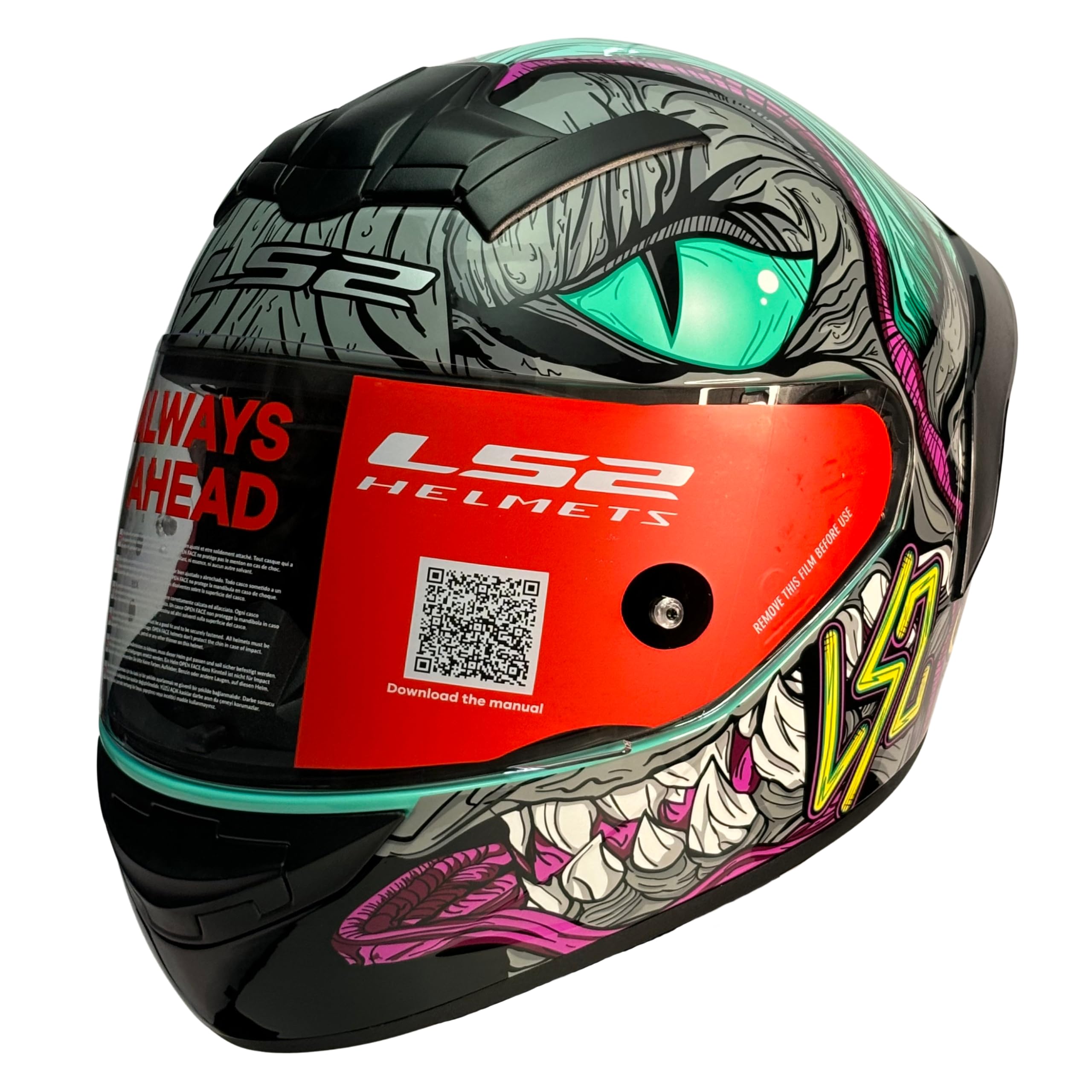 LS2 Helmets - FF352 Rookie - Fizzle - Single Clear Visor | Sharp 4 Star Rated | ECE and ISI Certified | Full Face Helmet | with Anti Fog Lens | Gloss Black Mint - (2XL - 600 MM)