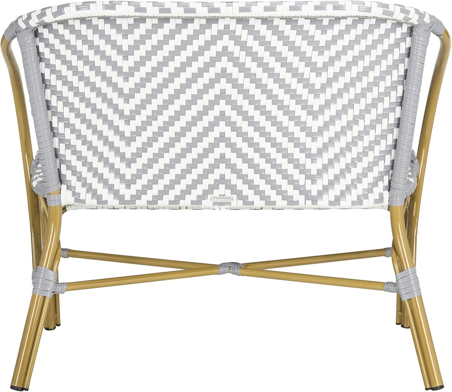 SAFAVIEH PAT4016A Outdoor Collection Dandra Navy and White Herringbone Rattan Settee